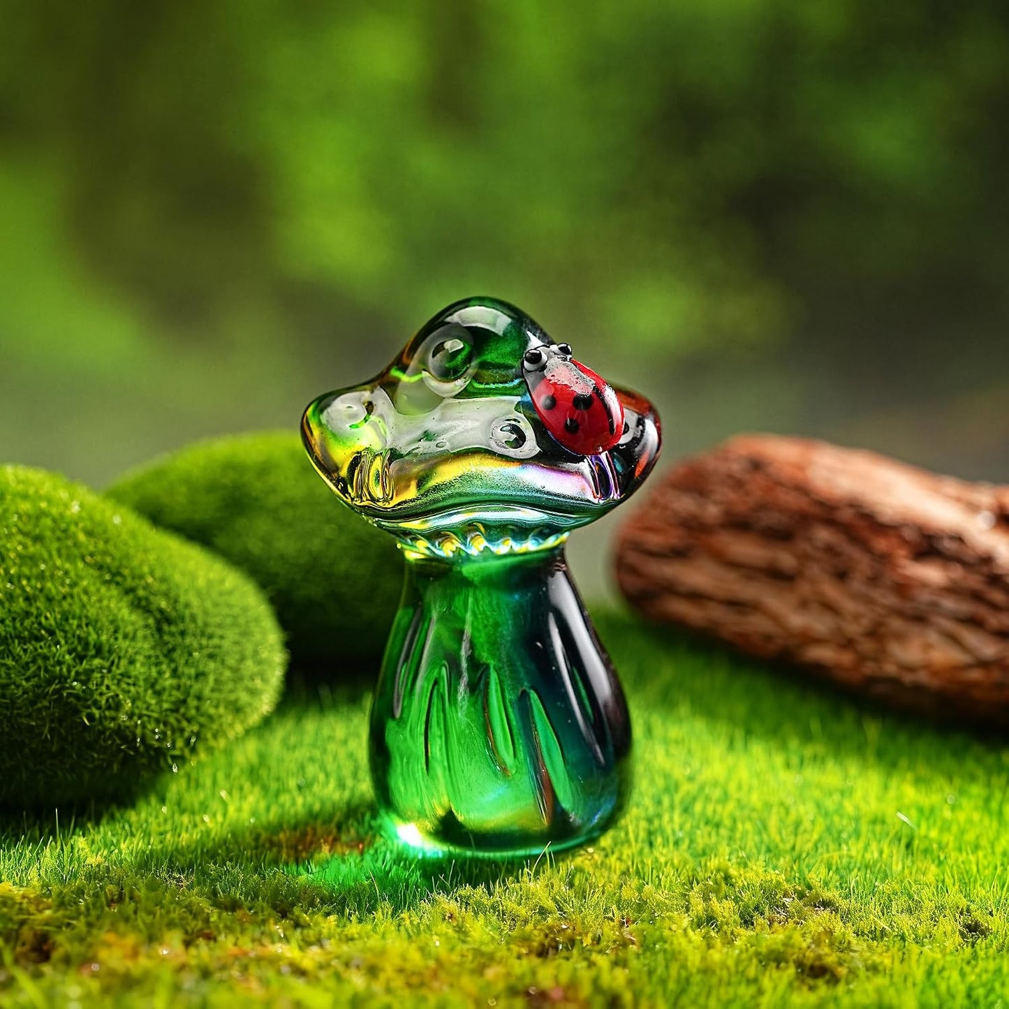 Crystal Mushroom Figurine Mini Mushroom Ladybug Figurines for Fairy Garden Terrarium / Colorful