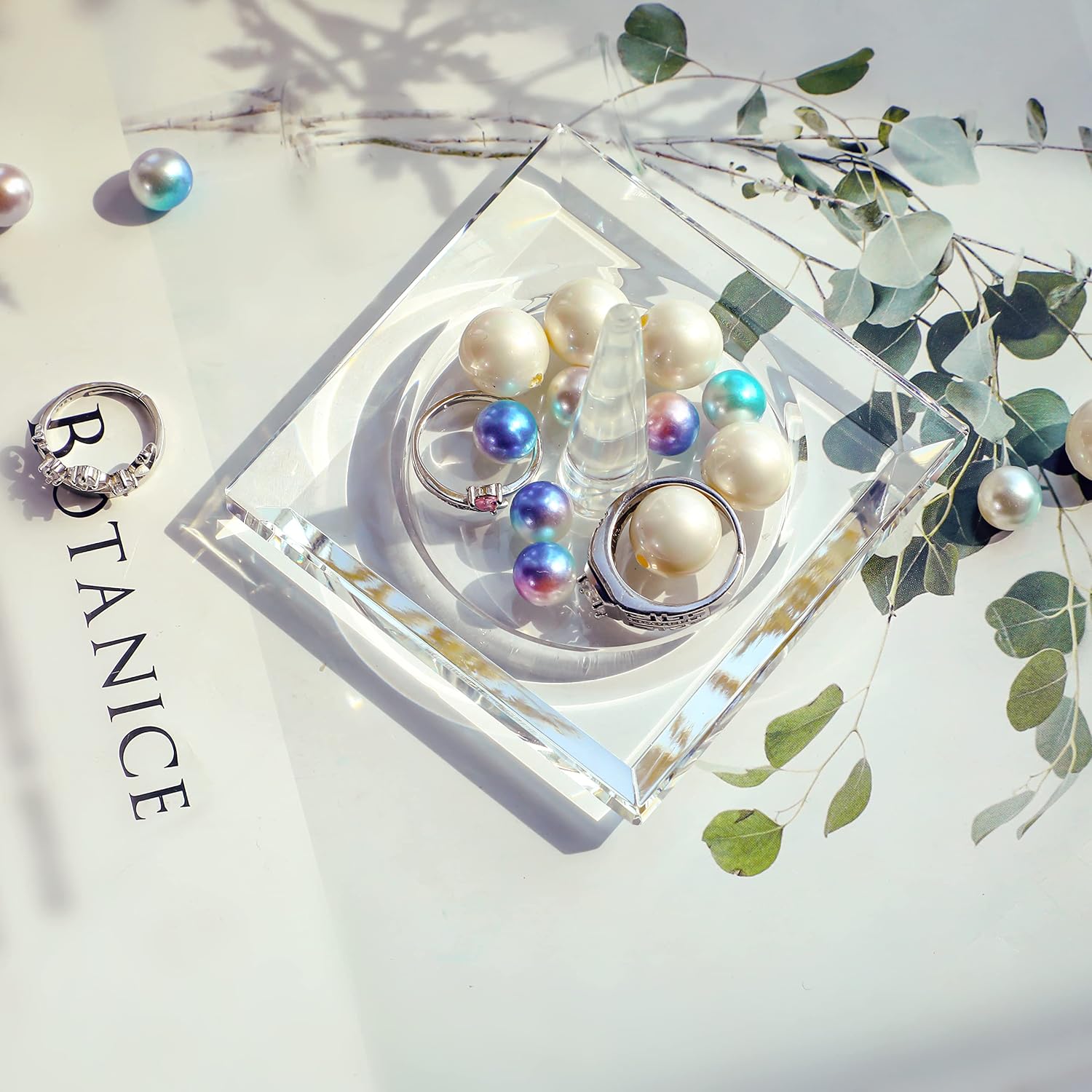 H&D Square Crystal Glass Ring Holder for Jewelry / Clear_square1