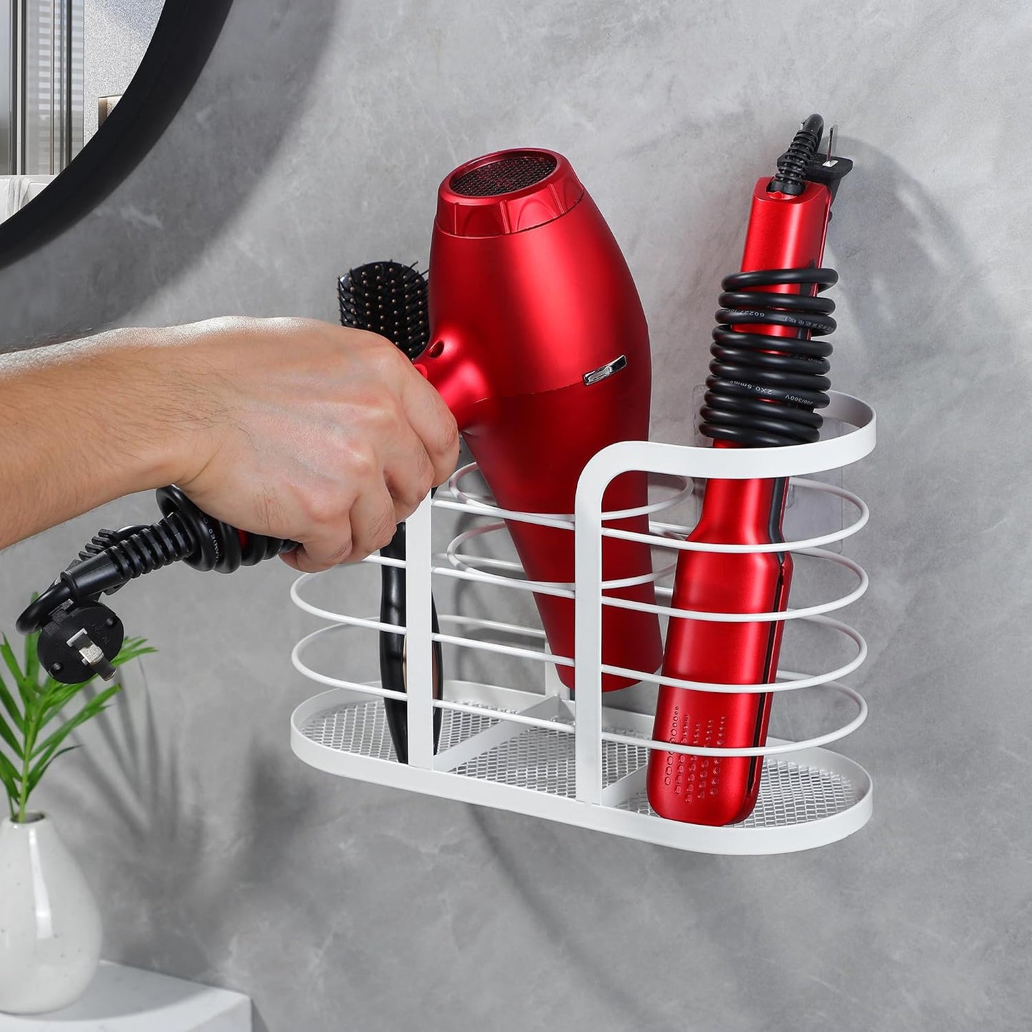 YIGII White Hair Dryer Holder - Adhesive Blow Dryer Holder/Hair Tool Organizer Bathroom Organizer Stick on Wall Mounted