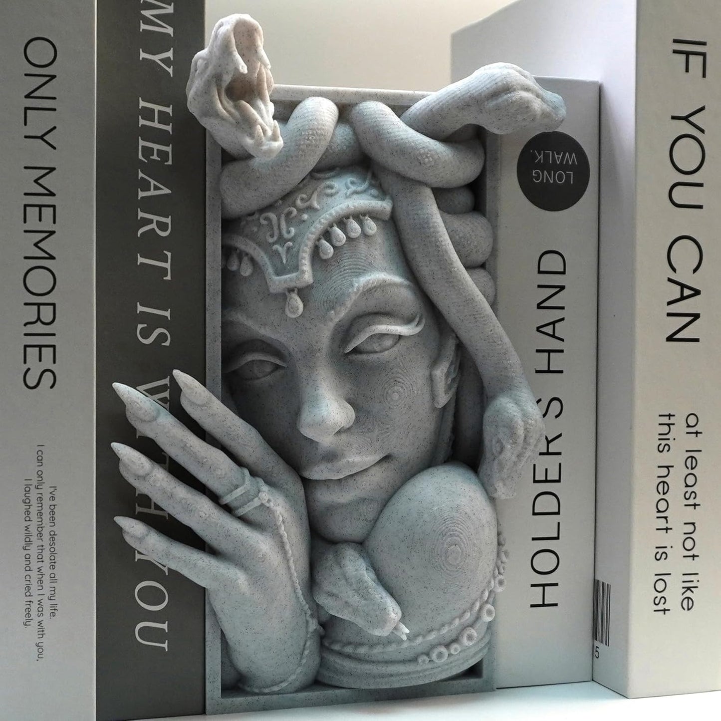 Medusa 3D Printed Decorative Bookend Lightweight Durable Book Shelf Accessories / Grey Medusa