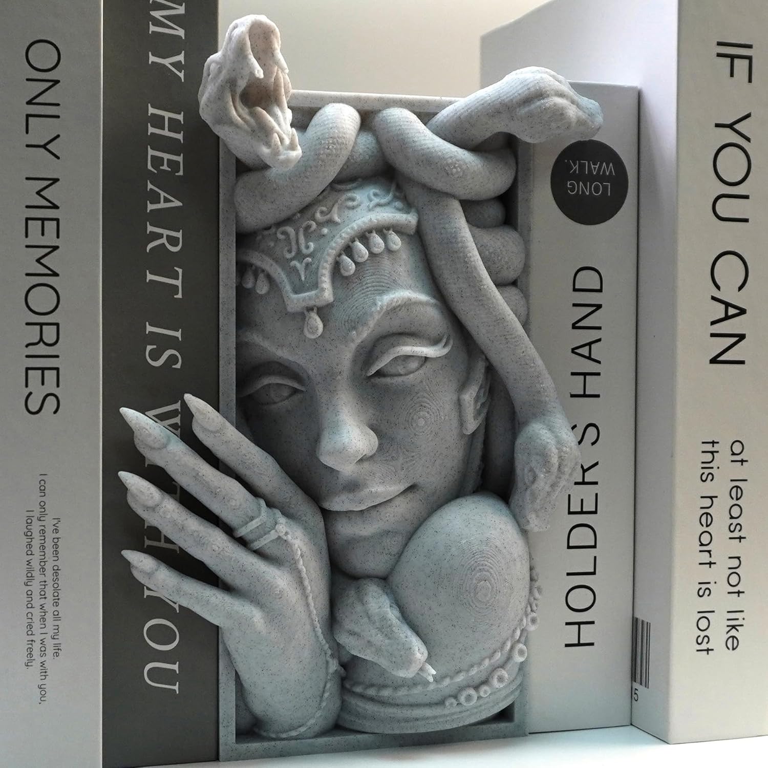 Medusa 3D Printed Decorative Bookend Lightweight Durable Book Shelf Accessories / Grey Medusa