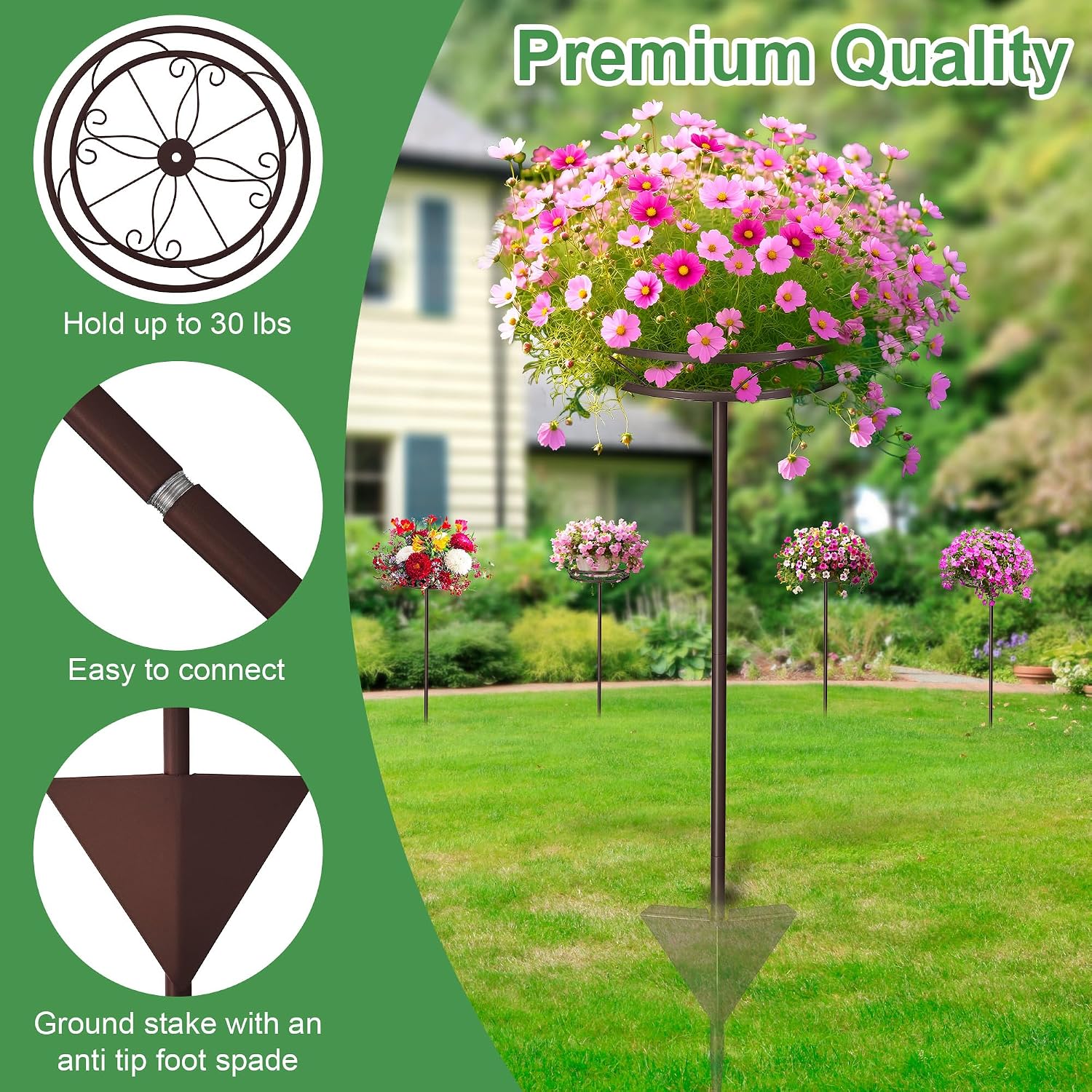 Tellingyou 4 Pack Adjustable Outdoor Flower Pot Stand, Plant Stands(Brown) | Metal, Spring Summer Versatile Plant