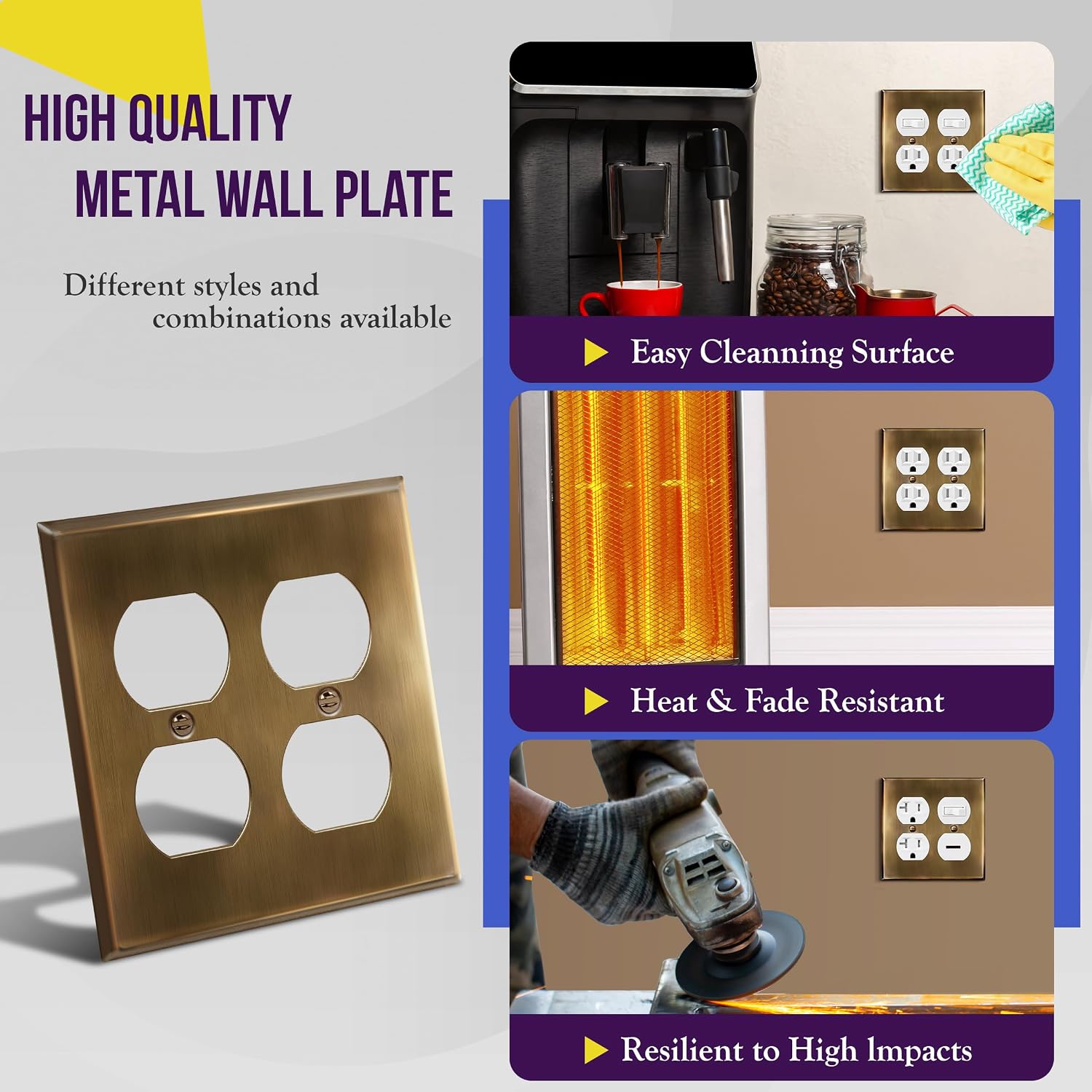 ENERLITES Double Duplex Receptacle Metal Wall Plate, Stainless Steel Outlet Cover, Corrosion Resistant, Standard Size