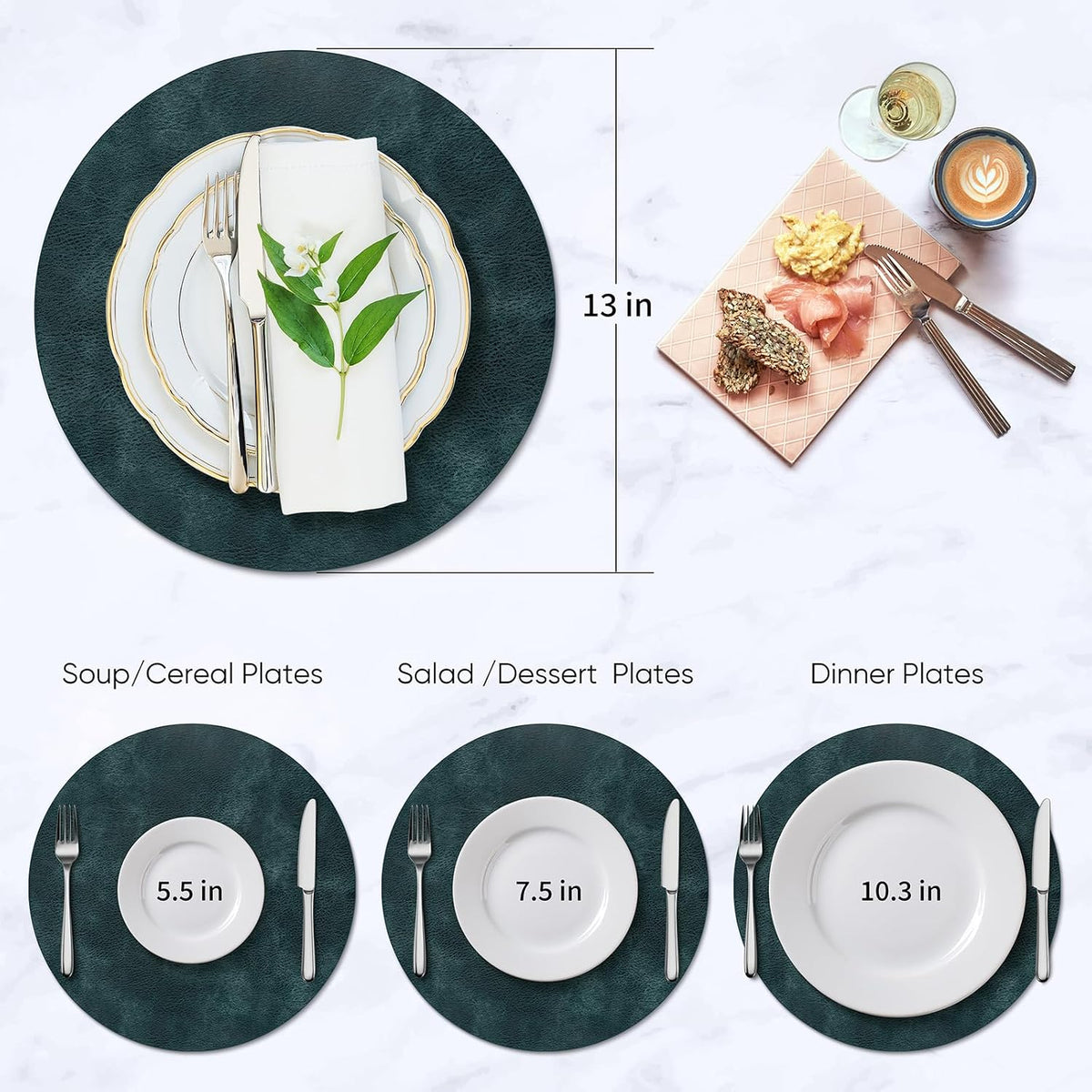 ADRIMER Placemats, Heat Resistant Round Placemats Set of 12 Washable, Waterproof Table Mats, Wipeable Faux Leather