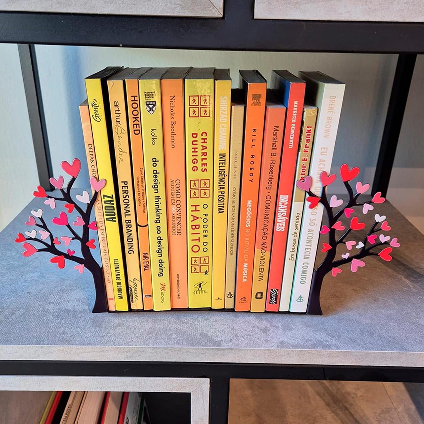 Tree Bookends / Decorative Pair of Book Holders / Flower-heart Tree - Colorful