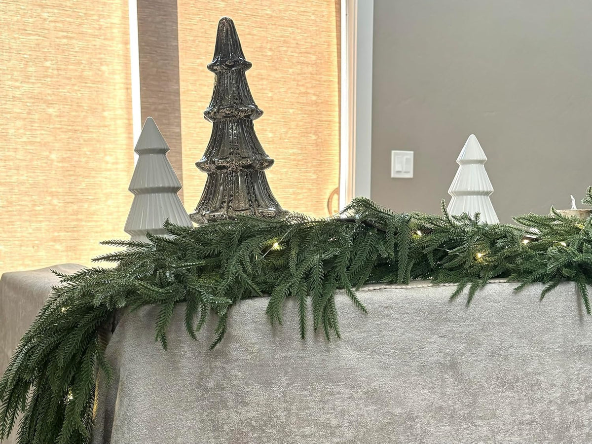 2PCS 9FT Christmas Norfolk Pine Garland Real Touch for Mantle Decoration | Artificial Realistic Winter Greenery Garland