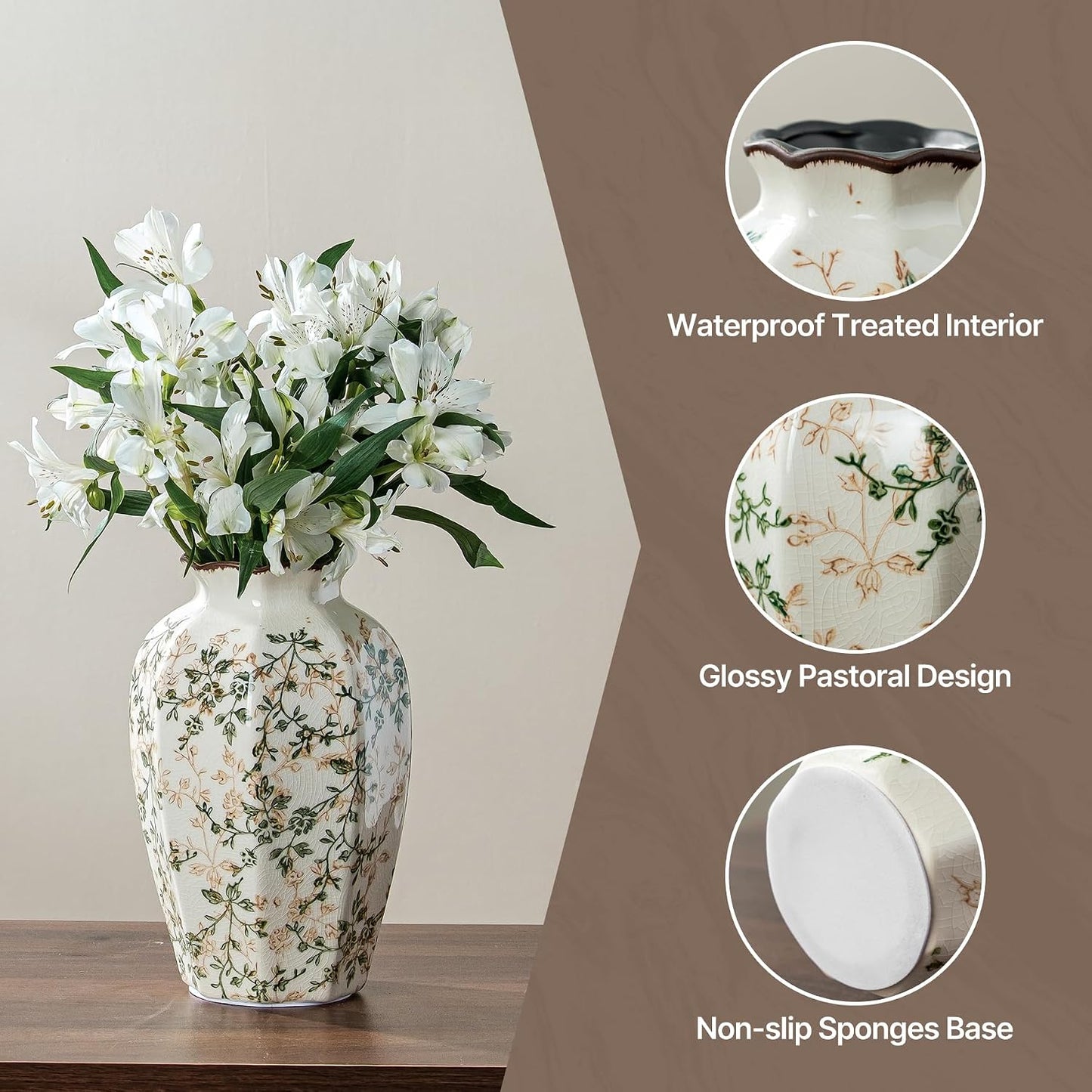 Ceramic Flower Vase / 02-green and Beige