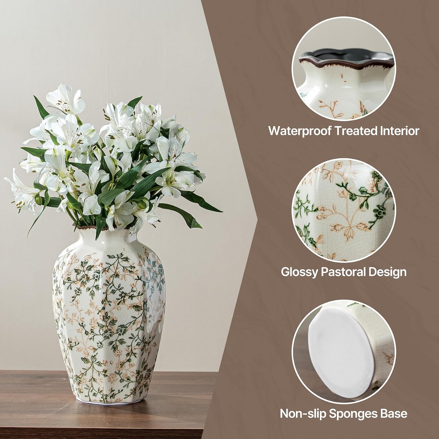 Ceramic Flower Vase / 02-green and Beige
