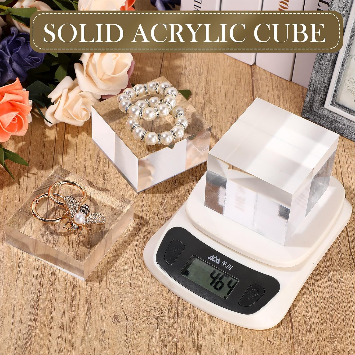 6 Pcs Acrylic Risers Stand Display Block Decor Riser 3 Size Decor Clear Polished Cube Solid Pedestal Stand for Jewelry