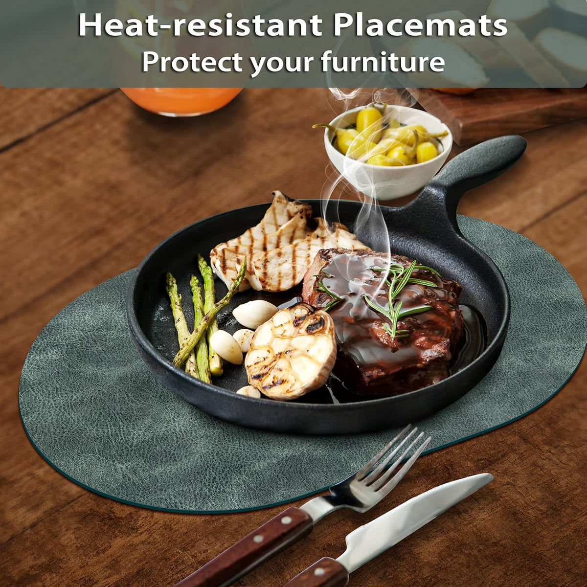 ADRIMER Placemats, Heat Resistant Oval Placemats Set of 12 Washable 12 x 17 Inch, Waterproof Table Mats, Wipeable Pu