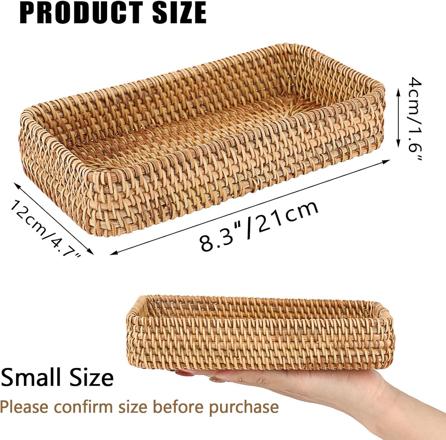 Key Basket for Entryway Table Natural Rattan Serving Tray Small / 8.3 x 4.7 x 1.6 / Natural Color