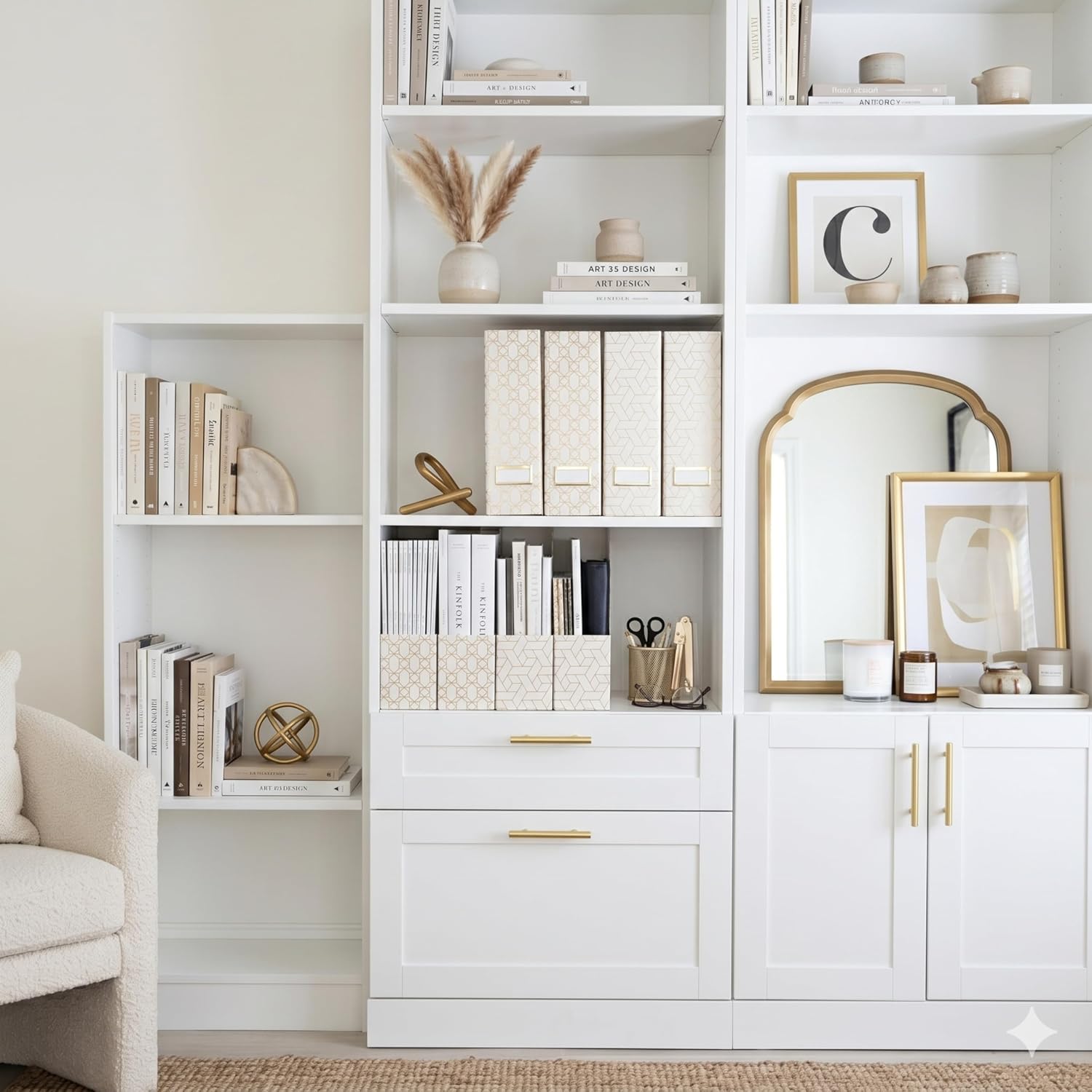BLU MONACO | Cardboard Magazine File Holder Set of 4 | Vertical Magazine File Holder for Desk and Shelves | Cream Gold