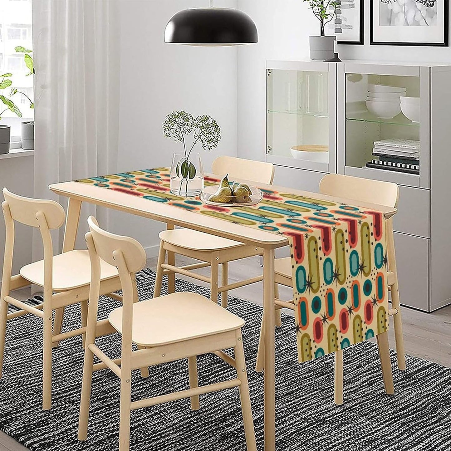 Mid Century Table Runner Treatments Geometric Minimalist Abstract Patterns Printed Linen Table Runner for Home Kitchen