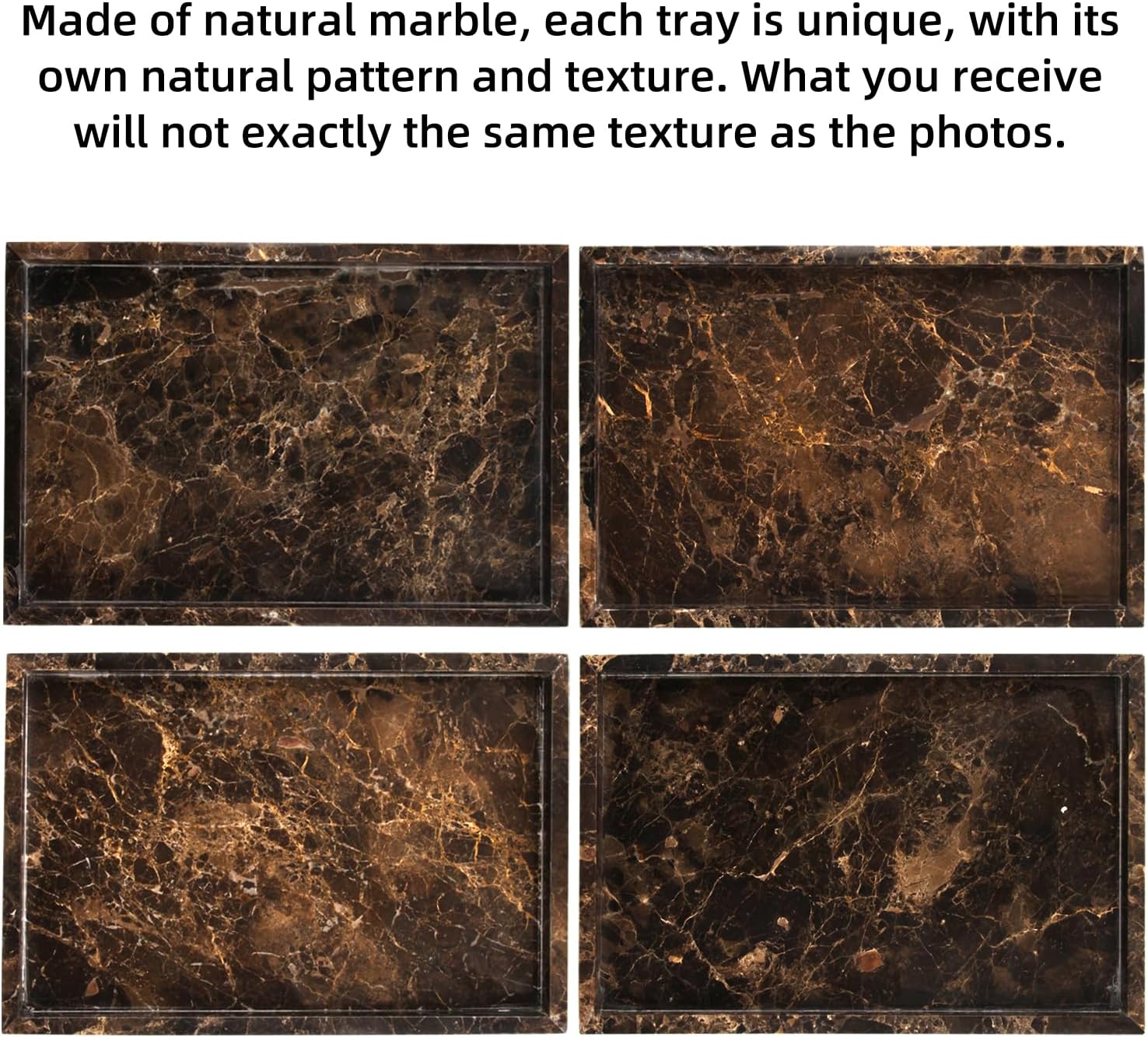 Marble Bathroom Vanity Tray / Dark Brown / 12 x 8 x 1.2