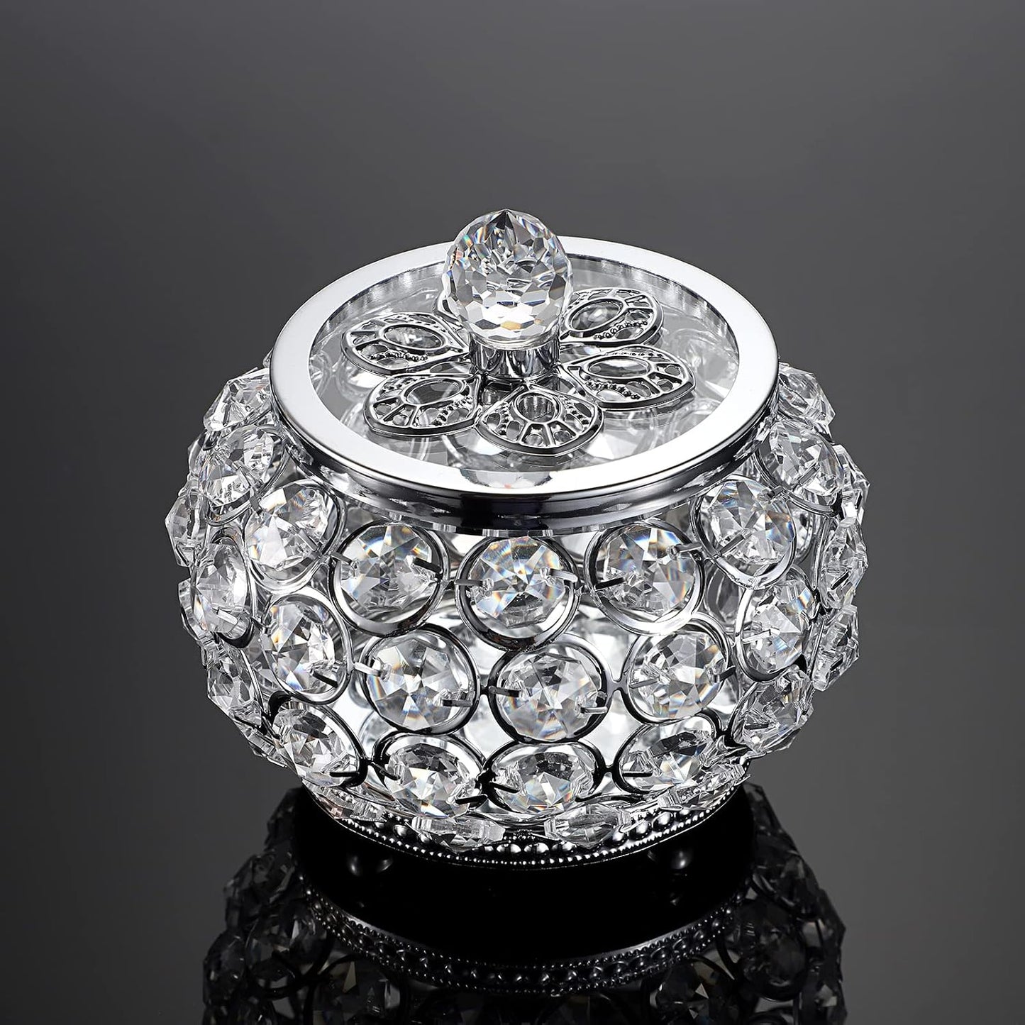 Glass Lid Trinket Organizer Mirrored Treasure Box Ring Holder Earrings Necklace / Small / Silver