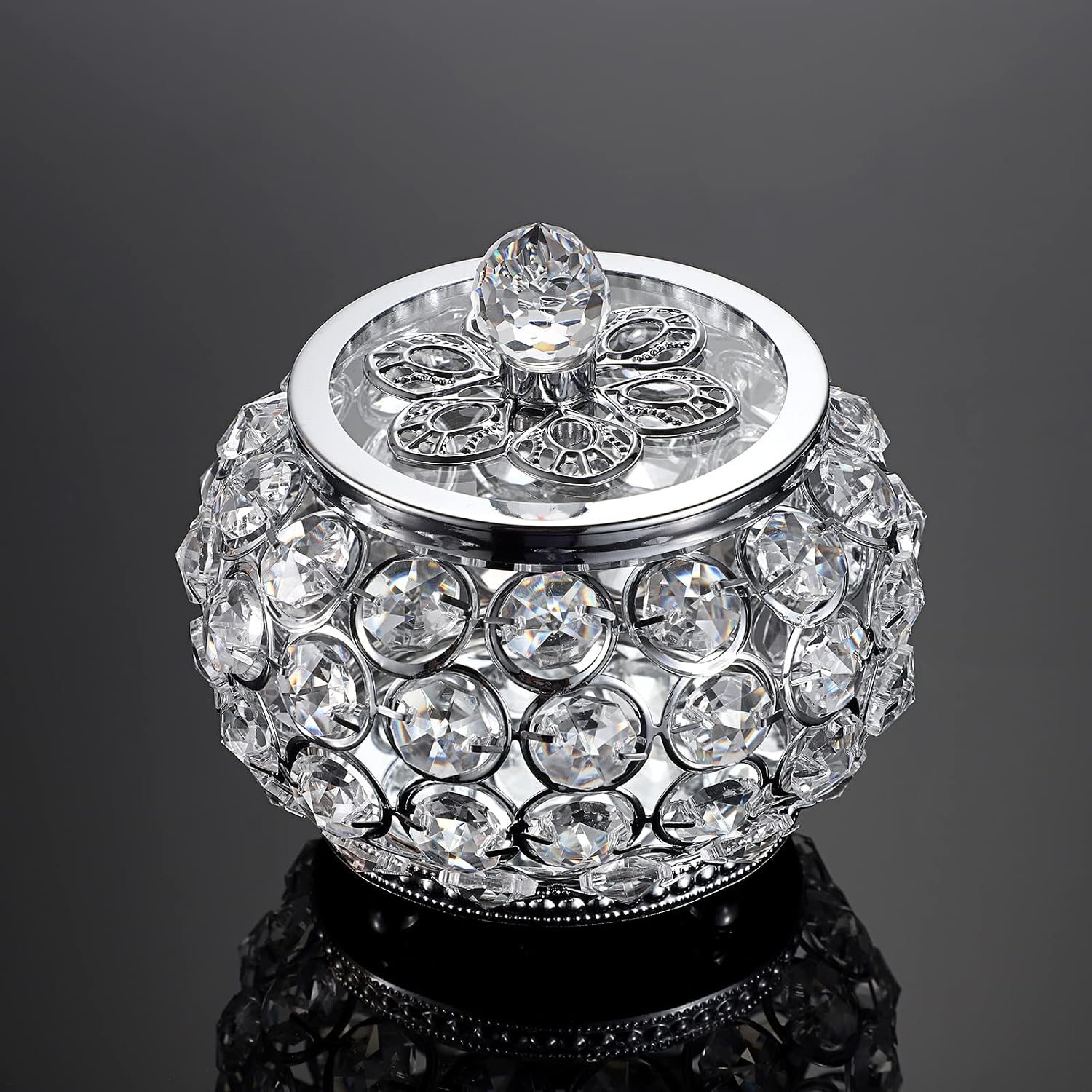 Glass Lid Trinket Organizer Mirrored Treasure Box Ring Holder Earrings Necklace / Small / Silver