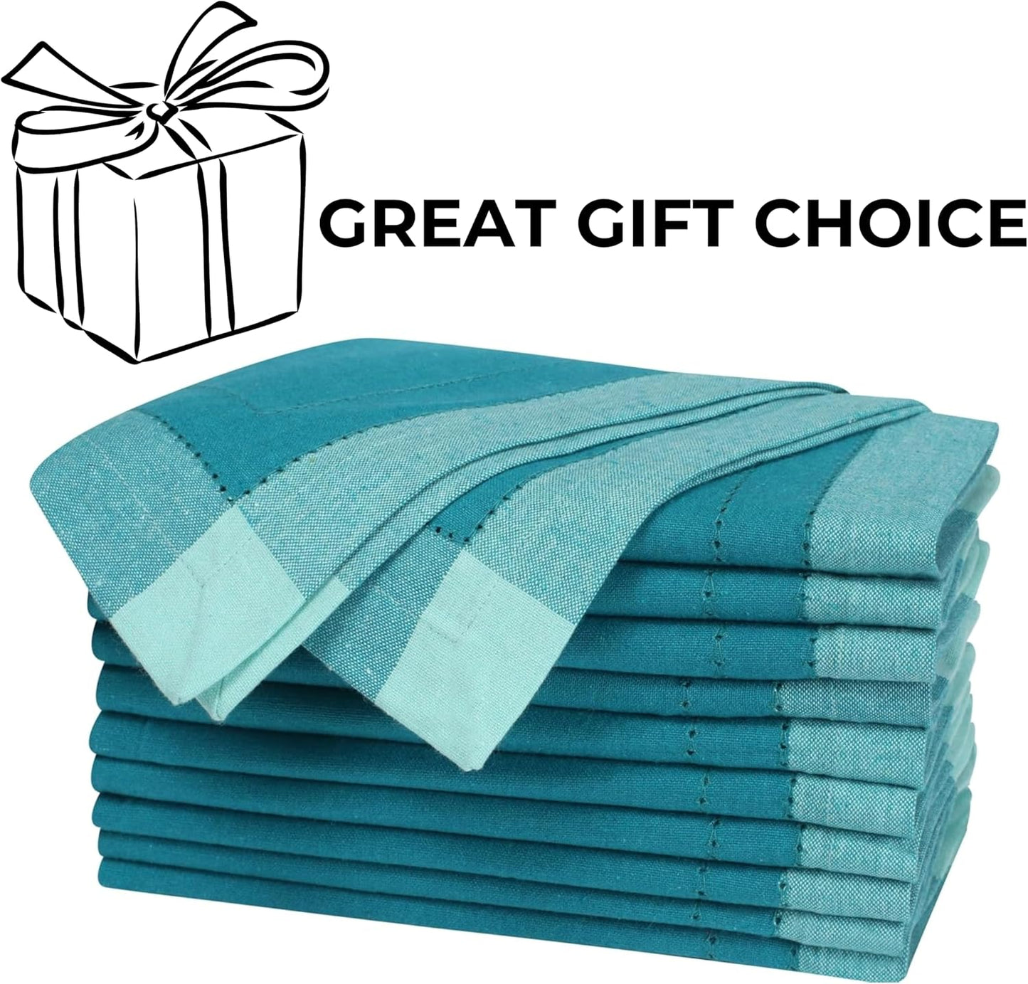 Bedding Craft Cotton Cloth Dinner Napkins Set of 12 – 20x20 Teal Multi Double Hemstitched – Machine Washable Reusable