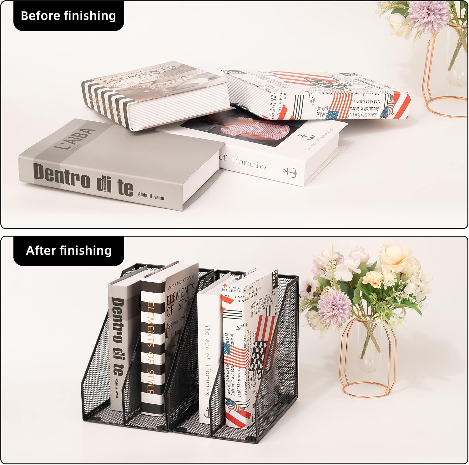 2 Set Magazine Holder Metal Wire, 2 Compartments Mesh File Holder for Desk, Office Desk Accessories Decorative File