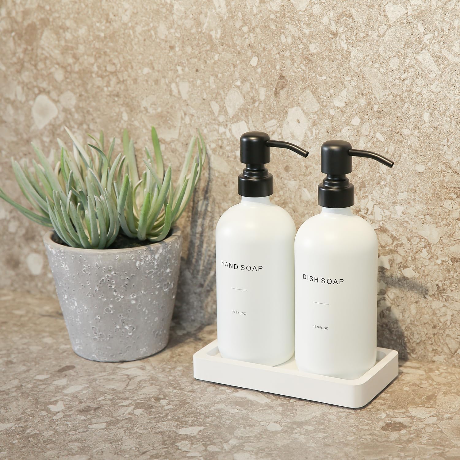 Prus Waso Kitchen Soap Dispenser Set, White Soap Dispenser with Black Stainless Steel Pump, Perfect for Modern Kitchen