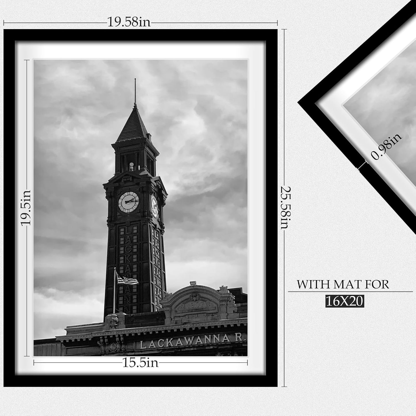 Wiscet 18x24 Picture Frame Set of 3, for Wall Gallery Photo Frames, Black | Display Pictures 16x20 with Mat or 18 x 24