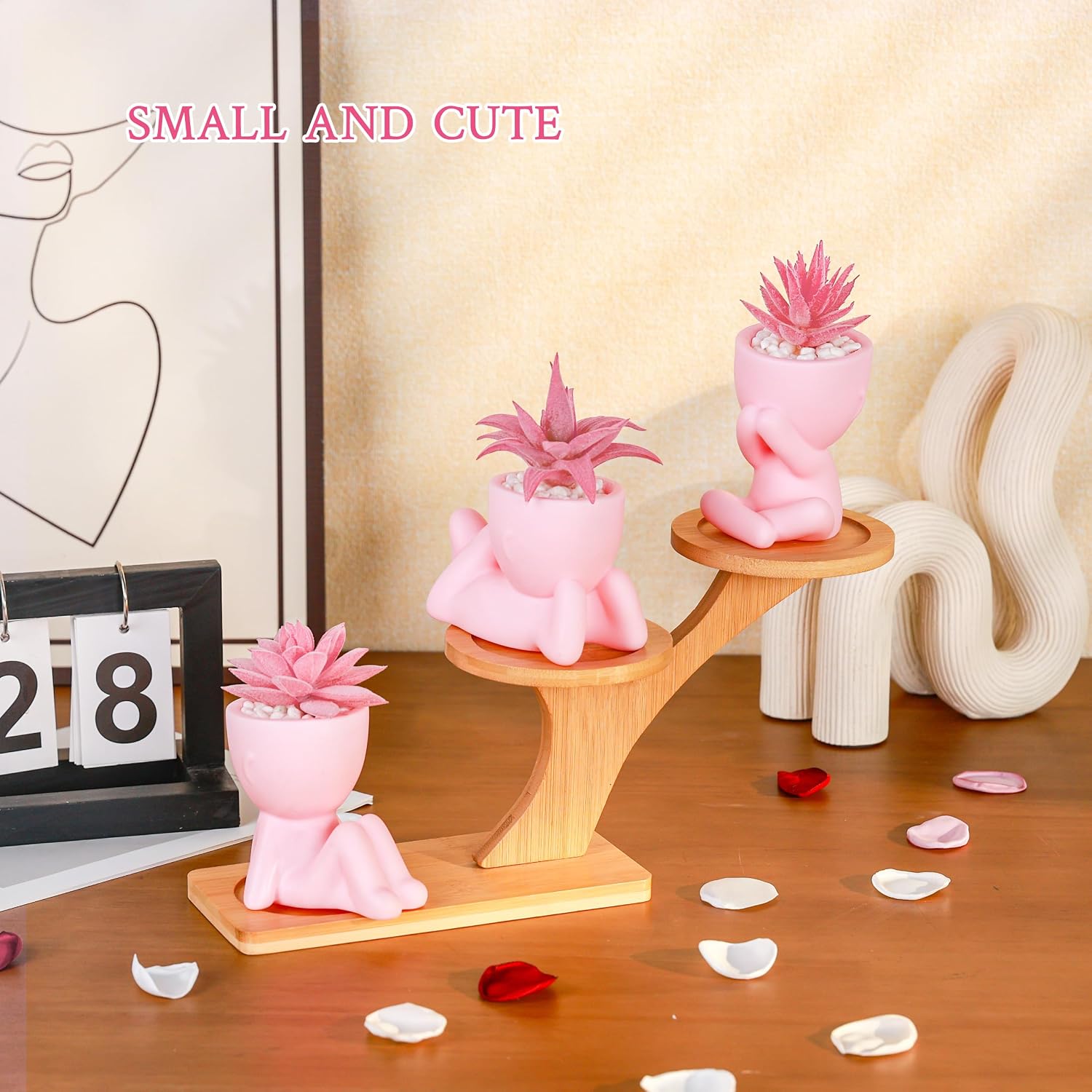 Artificial Succulents Plants Fake Artificial Plants Office Desk Accessories / Pink / Set of 3