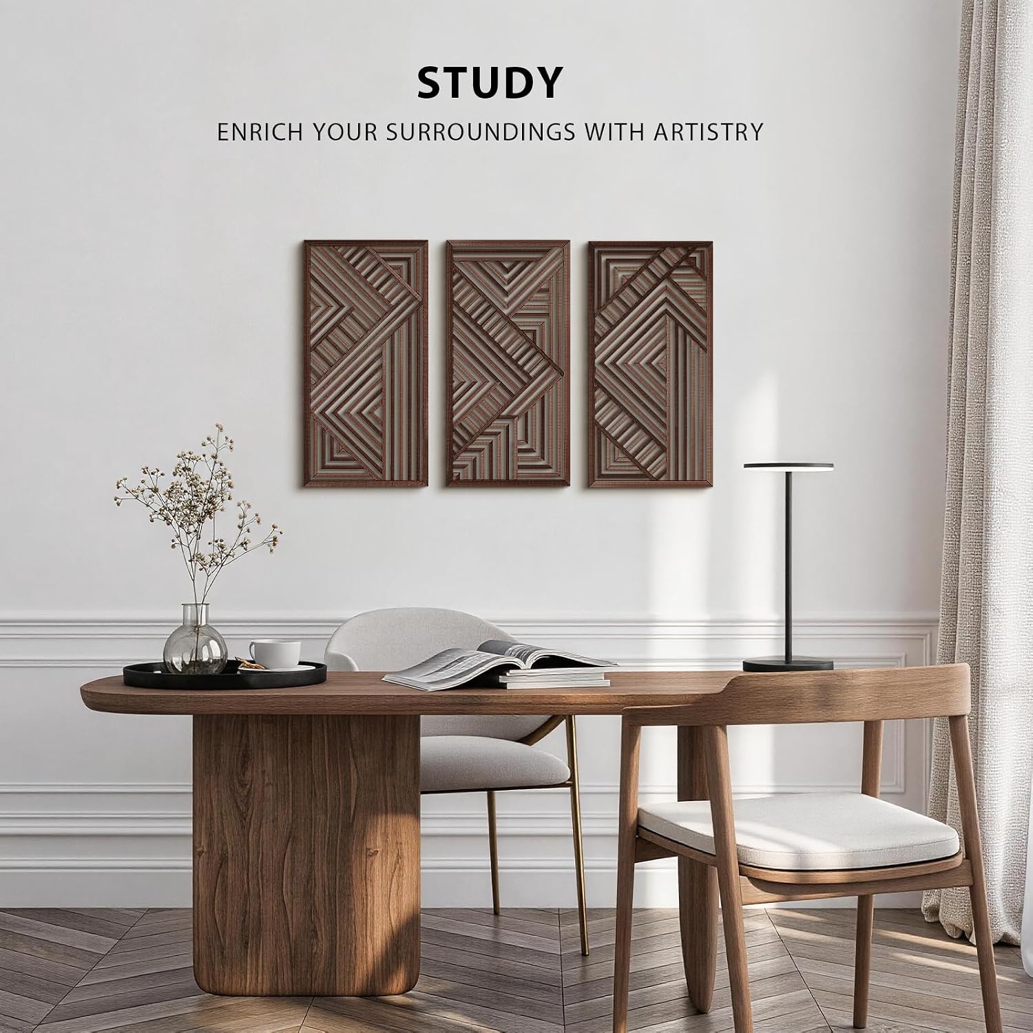 Geometric Minimalist Wooden Home Decor Panels / Geometry II / 16"L x 8"W / Set of 3