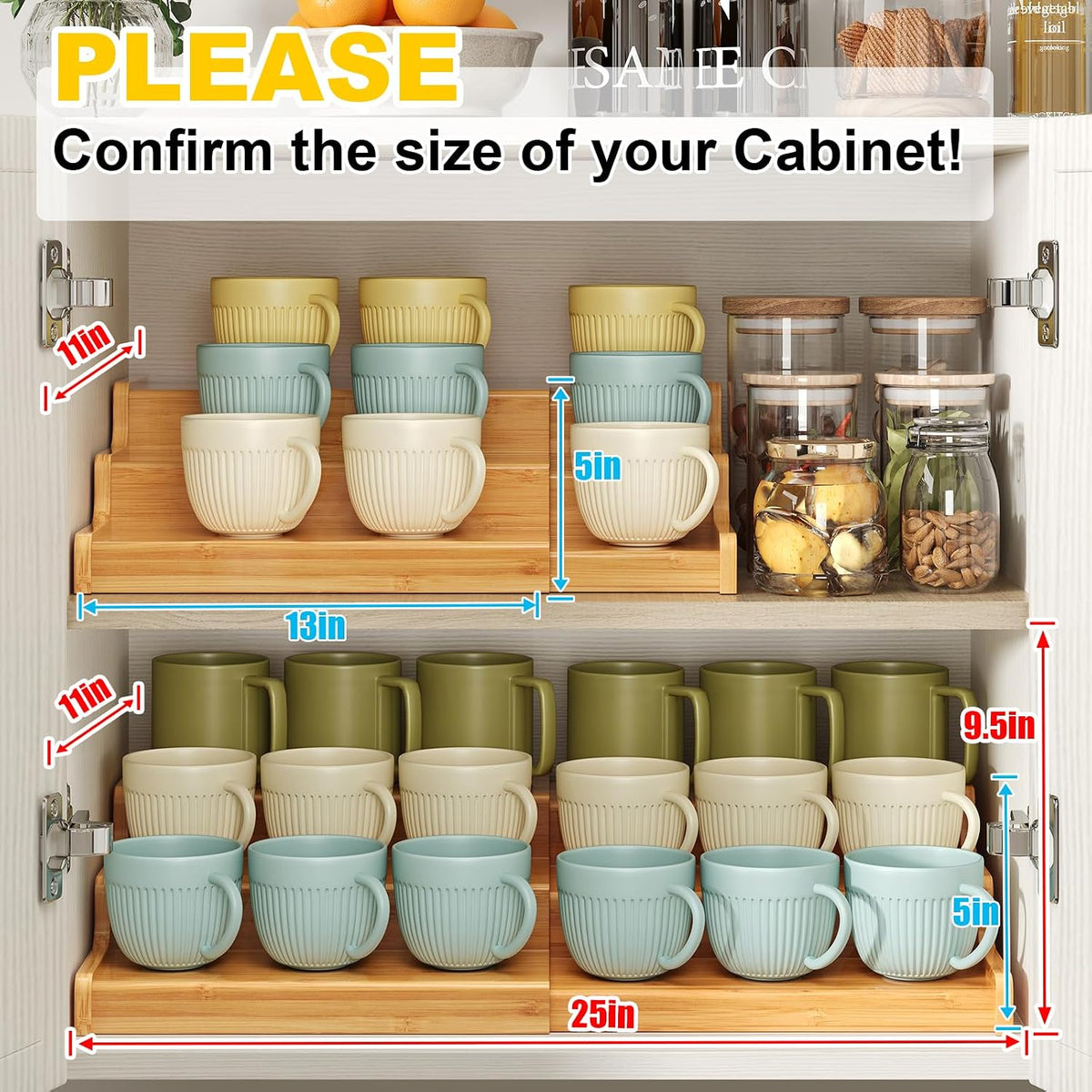 Hongtamoya 3-Tier Expandable Bamboo Mug Holder For Countertop Coffee Cup Holder Display Mug Organizer Mug Rack for