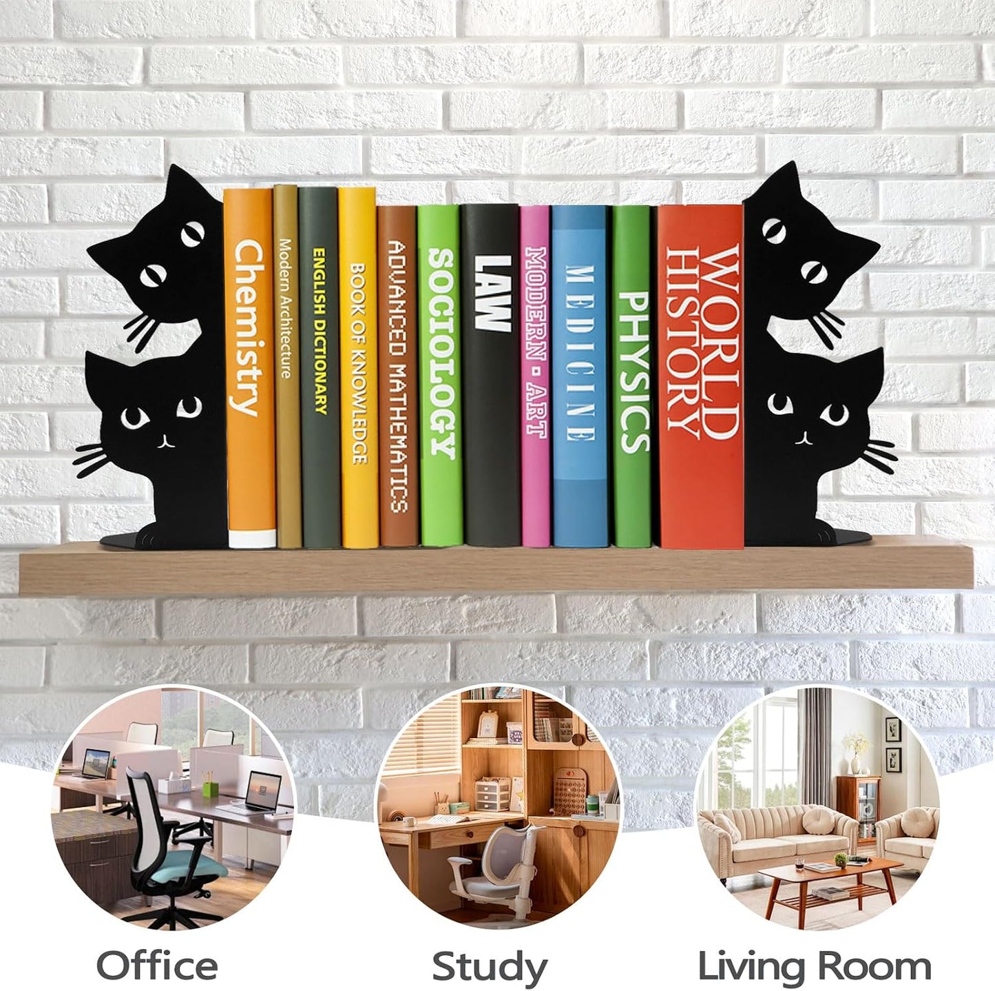Metal Book Ends for Heavy Books Book Stopper / Black Cat