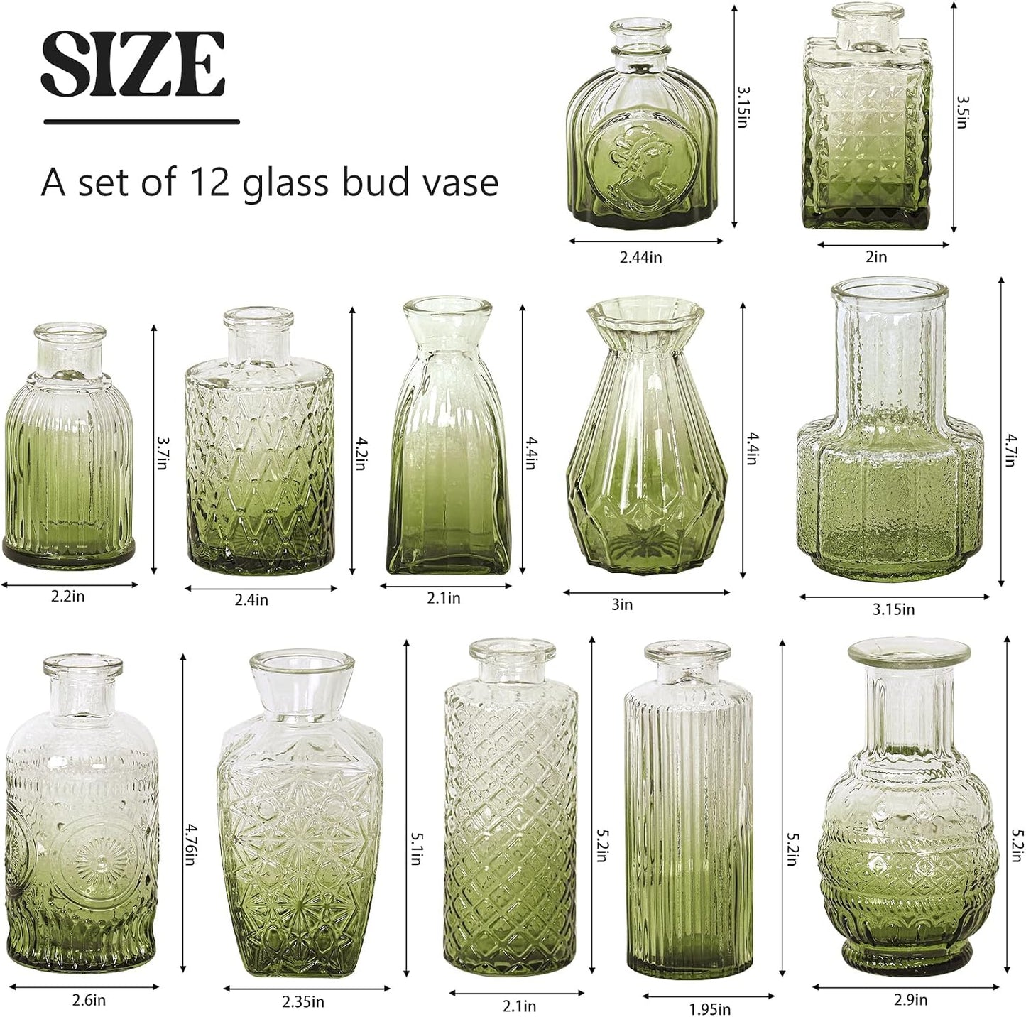 Glass Bud Vase Set / Ombre Green / Set of 12