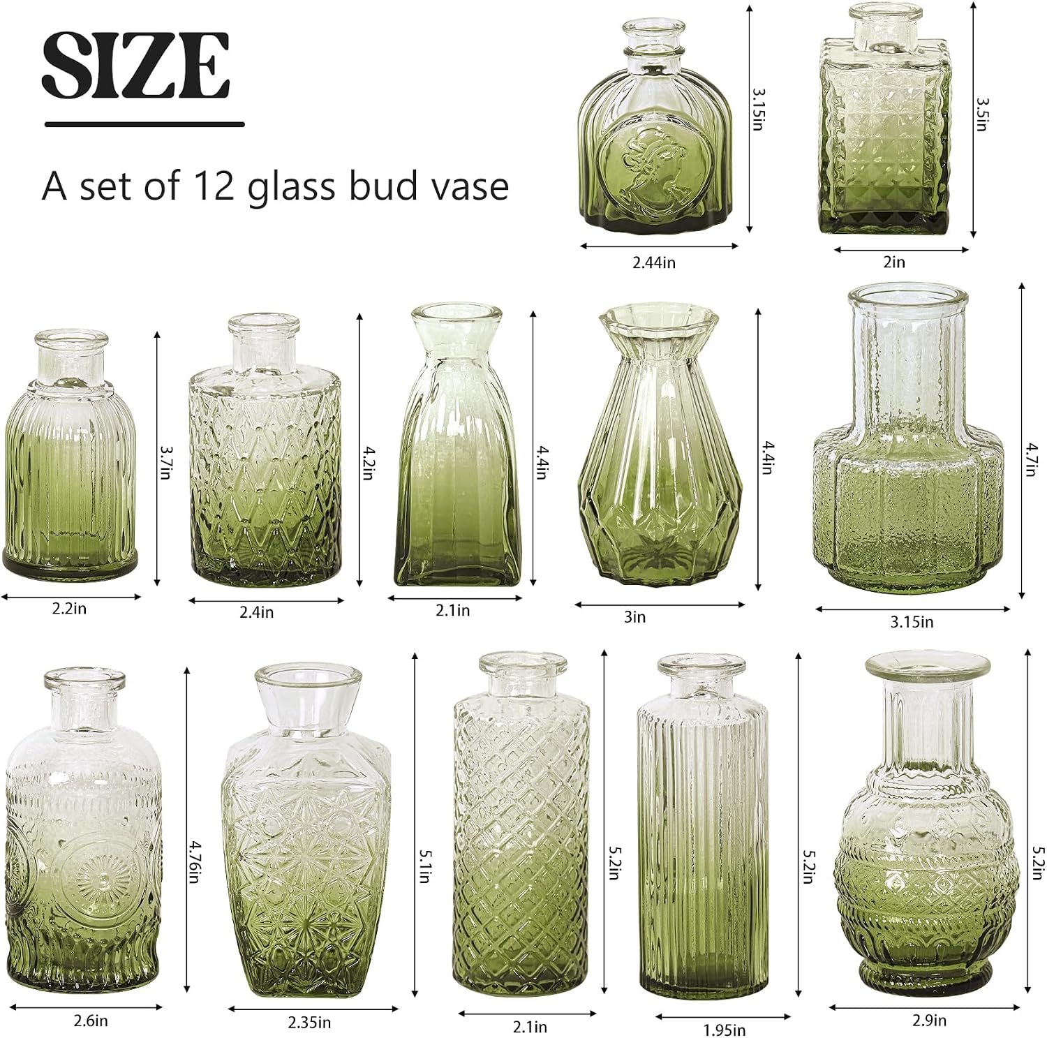 Glass Bud Vase Set / Ombre Green / Set of 12