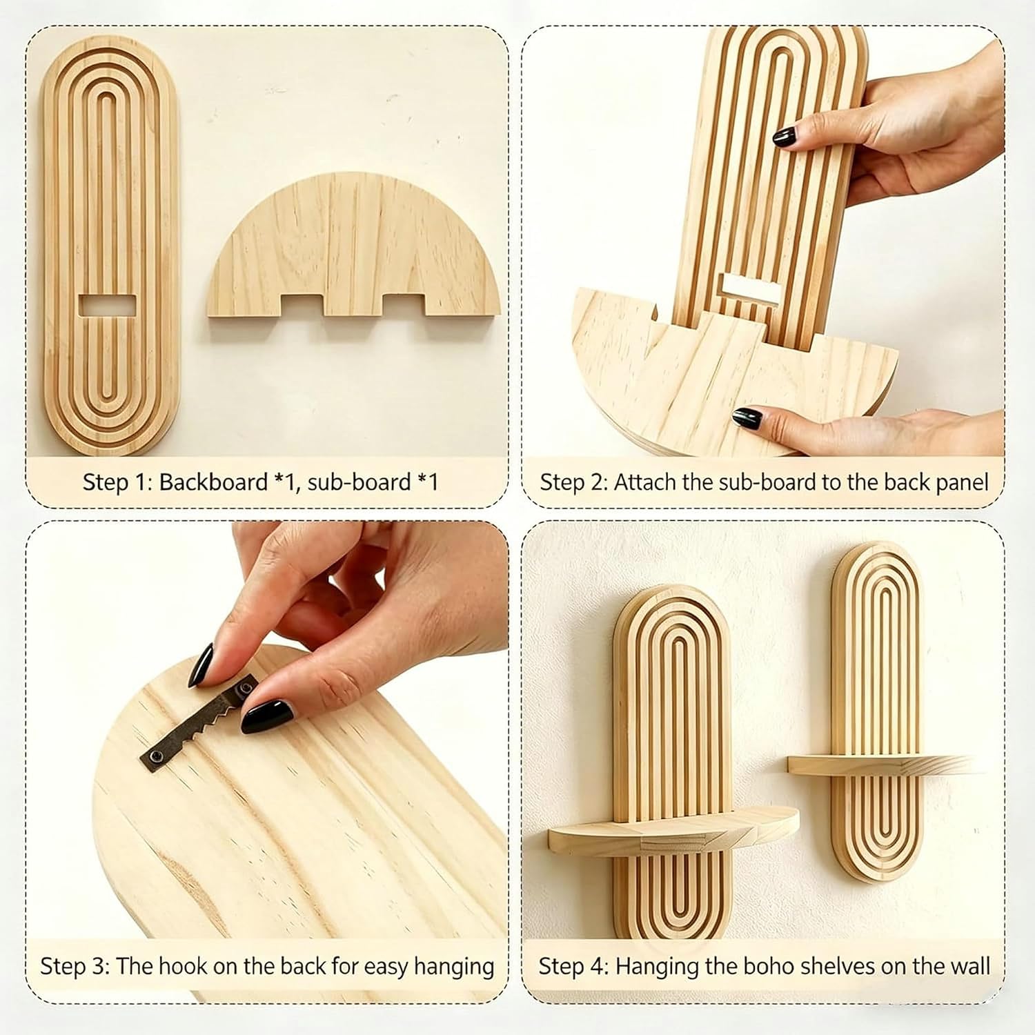 Wood Boho Arched Wall Shelf for Mini Plants & Decor / Natural / 11.8 x 7.8 / Set of 2