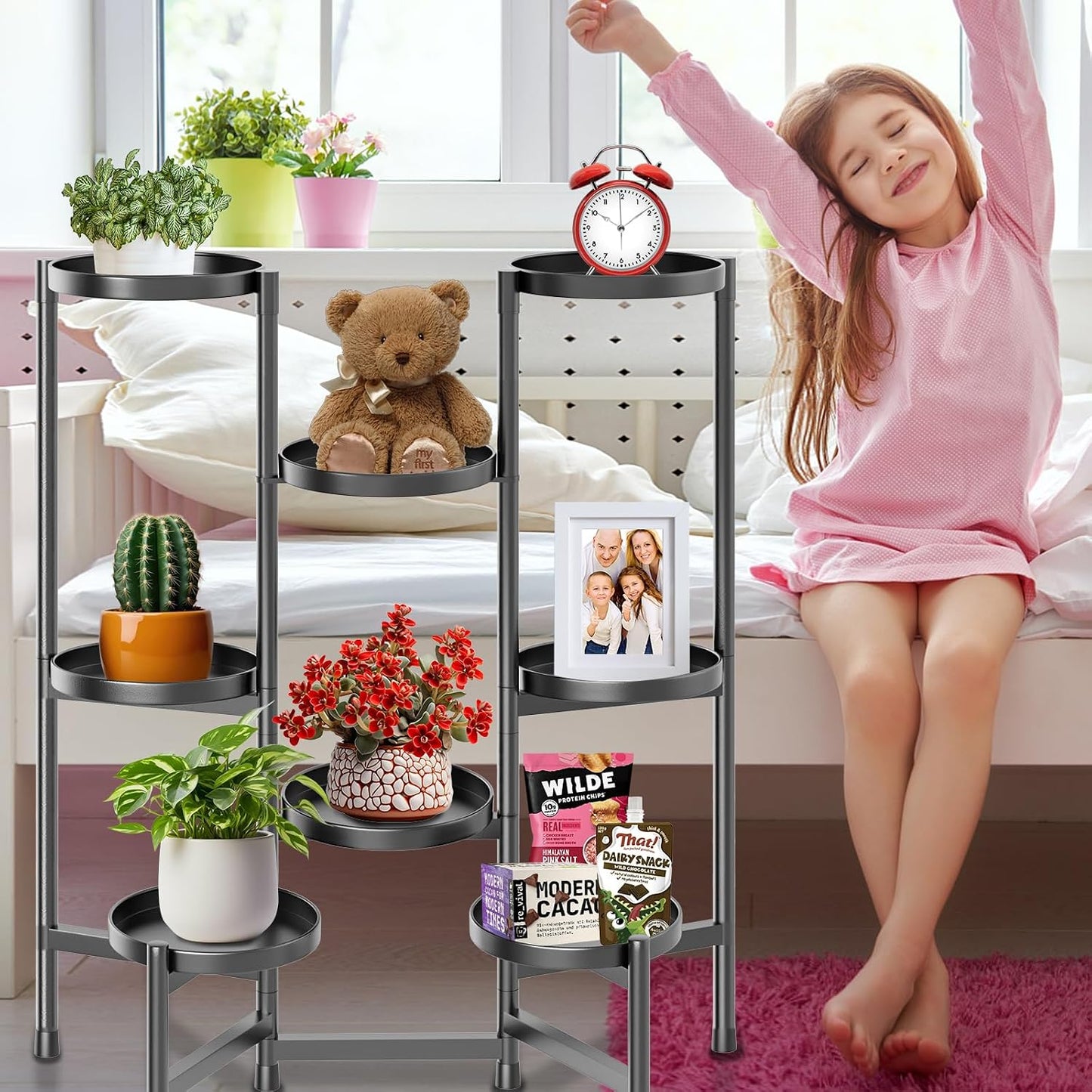 5 Tier Plant Stand Indoor Tall, Adjustable Black Plant Shelf for Multiple 8 Potted Flower Plants Holders, Corner Metal