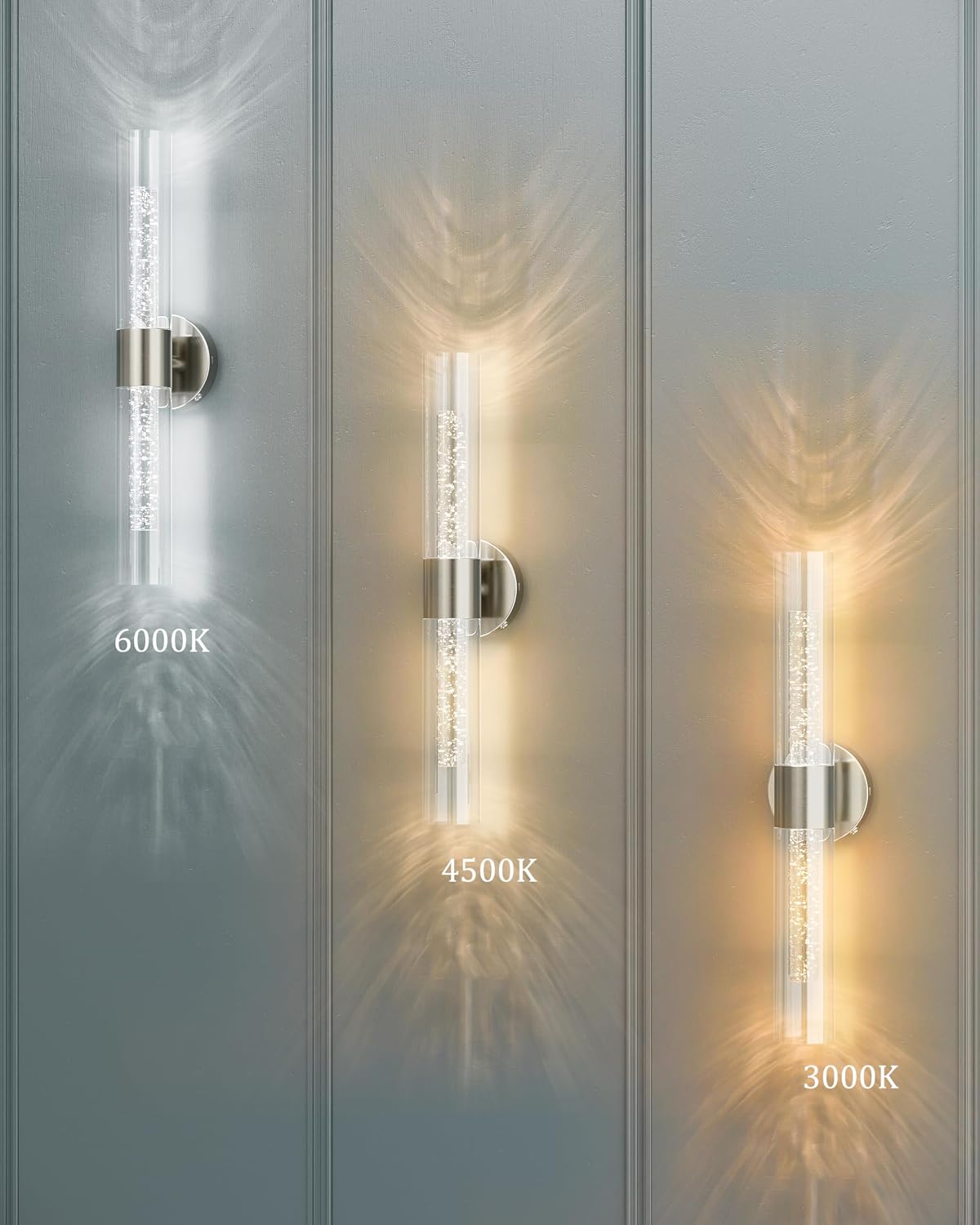 Nickel Wall Sconces Battery Operated with Remote Control, 21.5 Inch 3CCT | Rechargeable Wall Sconce with Timer