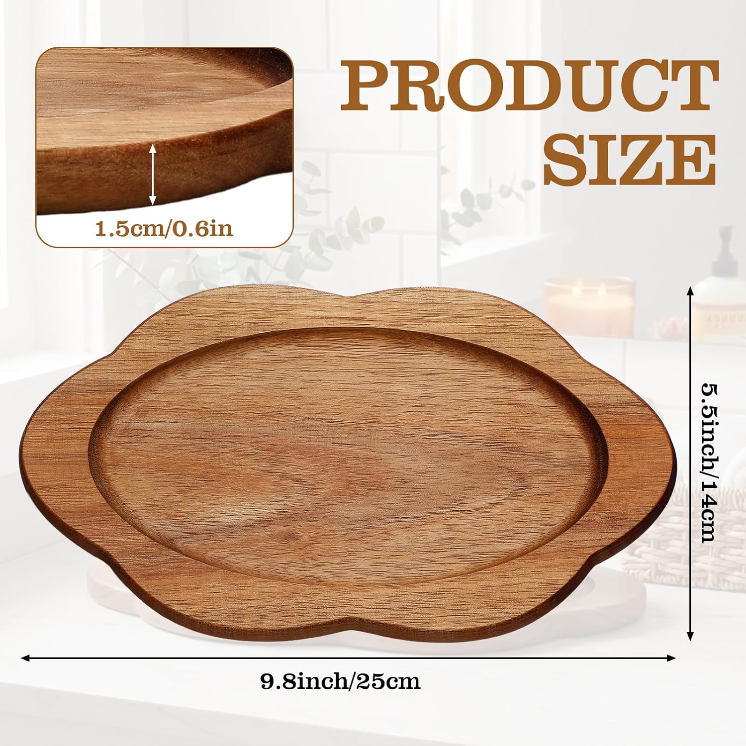 Small Decorative Tray Wood Tray Decorative Oval Wooden / 9.8 x 5.5 x 0.6 / Scalloped / Acacia