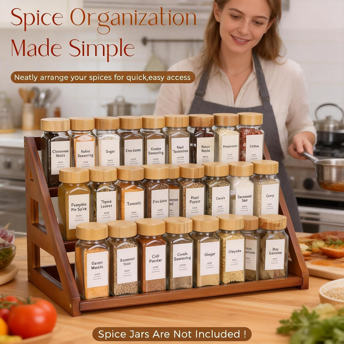 Bamboo 3 Tier Spice racks, Kitchen Seasoning Spices Rack, Spice Organizer, Suitable for Spice Organizers Such as