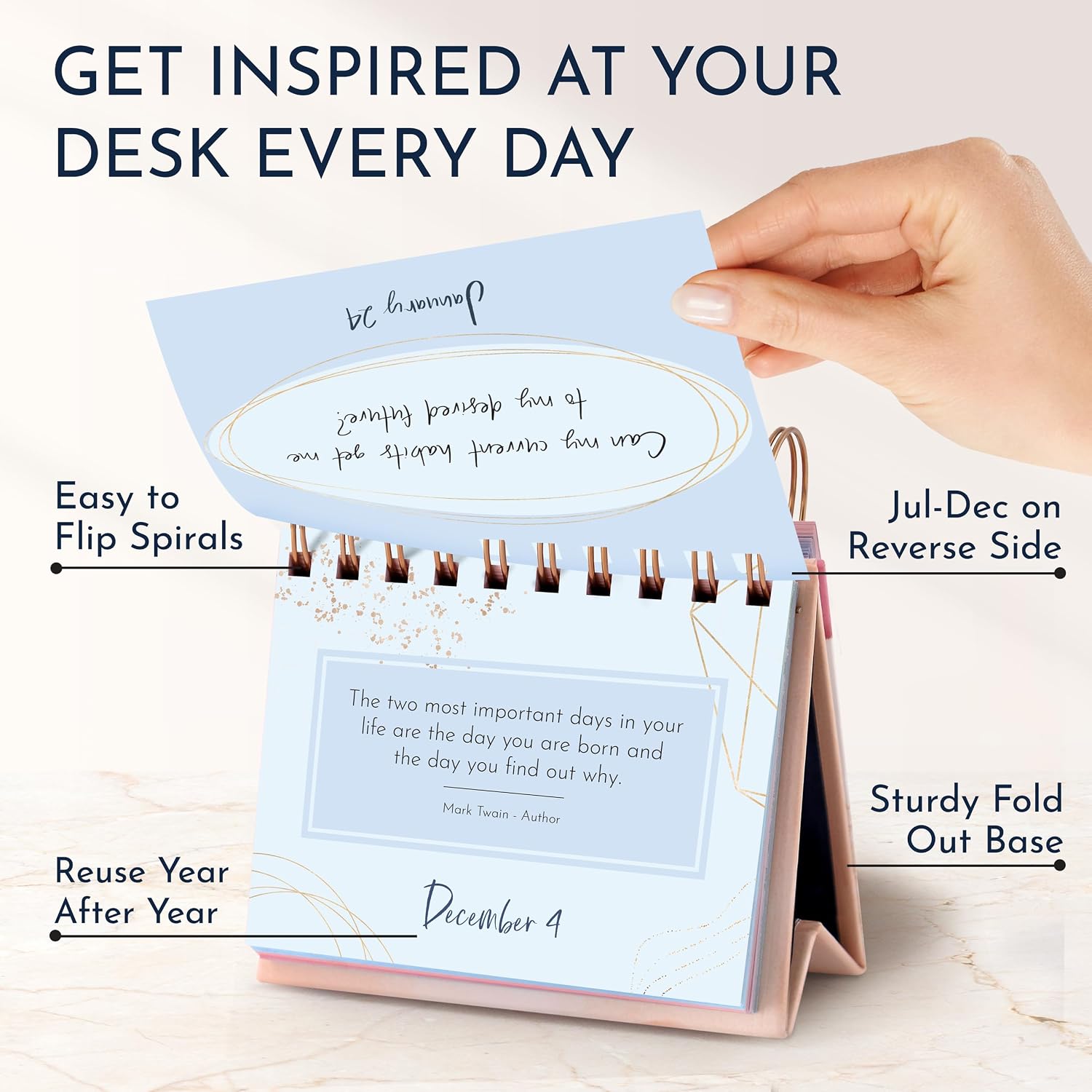 Pink Motivational Desk Flip Calendar with 366 Daily Affirmations for Women | Inspirational Perpetual Desk Calendar