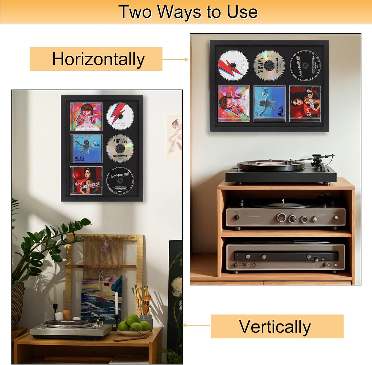 Signed CD Music Display Frame for Wall Mounting | wall cd holder Holds 3 CD/DVD Jewel Cases with Real Glass and Black