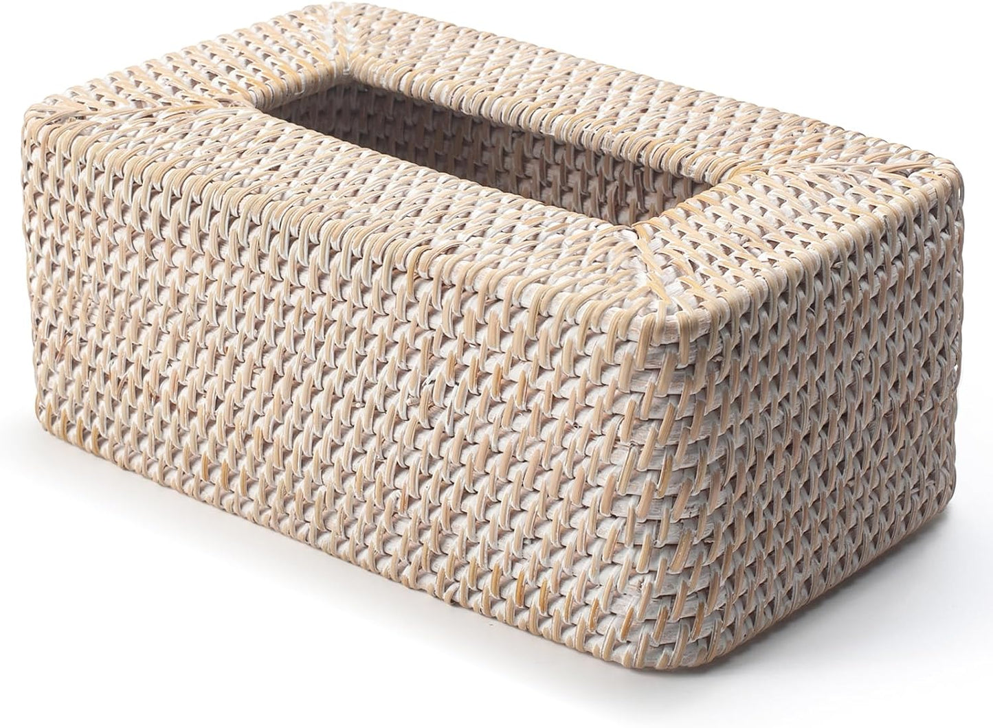 Rattan Tissue Box Cover Natural Woven Facial Napkin Holder Rectangular / White / 10 x 6.1 x 4.1