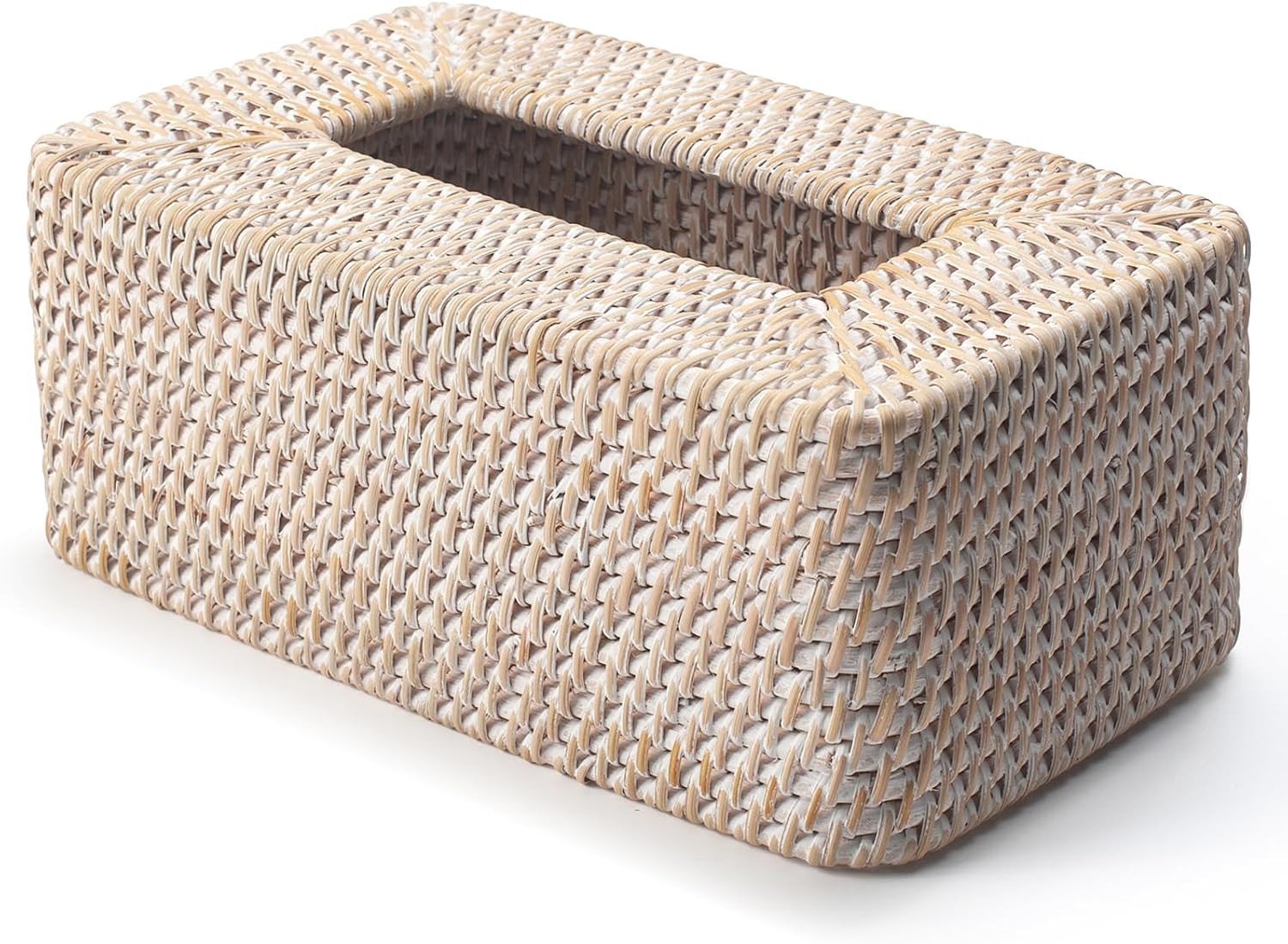 Rattan Tissue Box Cover Natural Woven Facial Napkin Holder Rectangular / White / 10 x 6.1 x 4.1