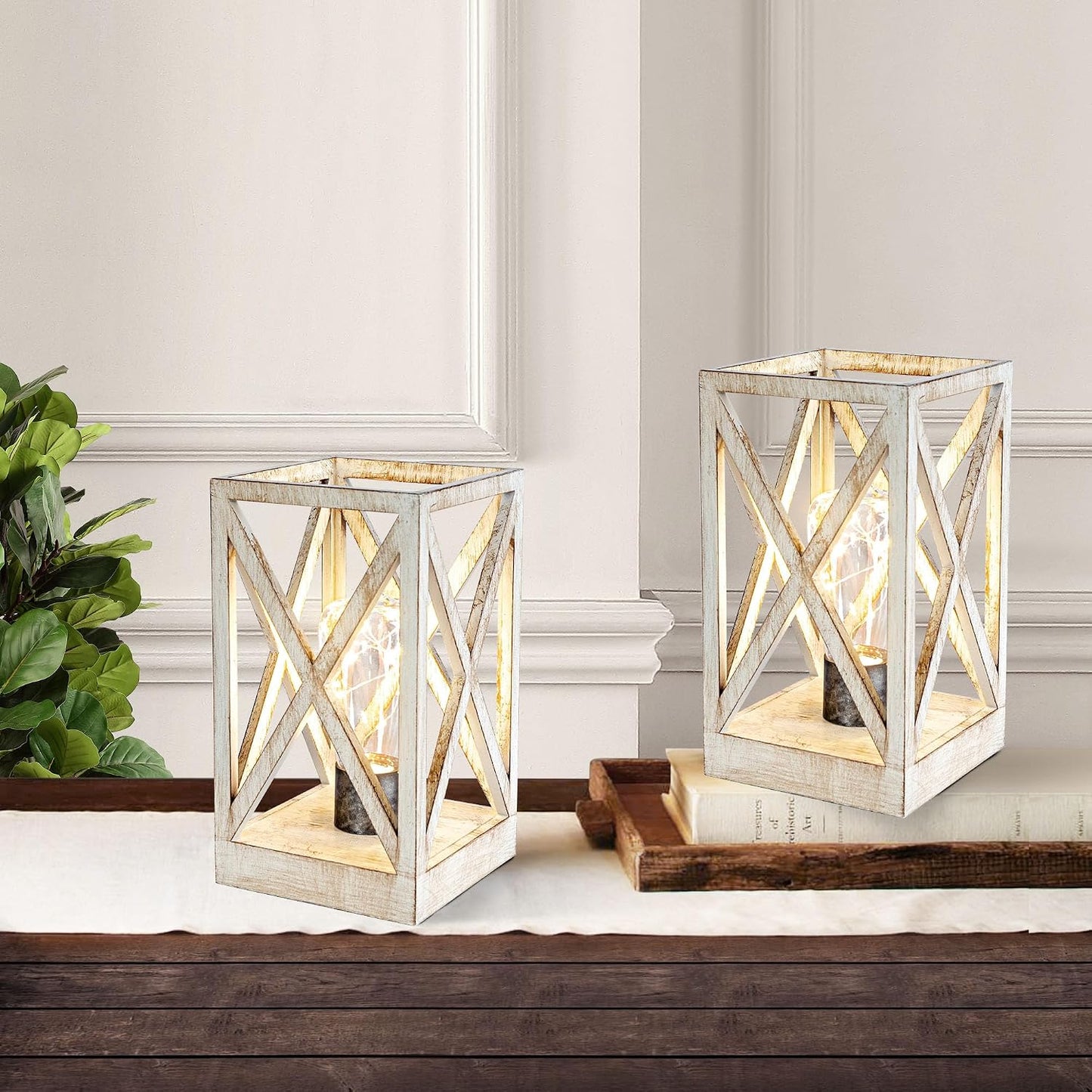 WINGBO 2 Pack Retro Battery Powered Table Lamps, Battery Operated Cordless Lamp Set, Portable Nightlight Decorative