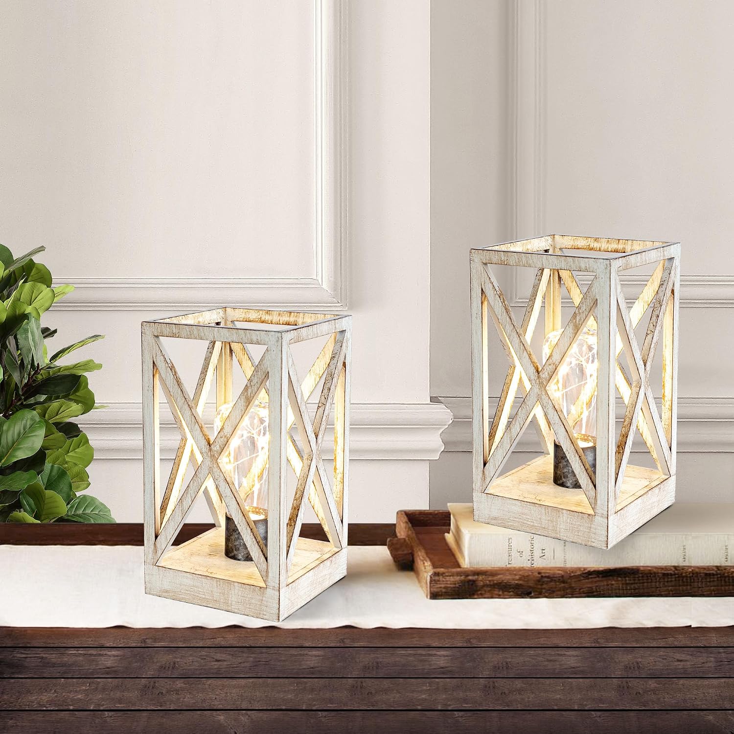 WINGBO 2 Pack Retro Battery Powered Table Lamps, Battery Operated Cordless Lamp Set, Portable Nightlight Decorative