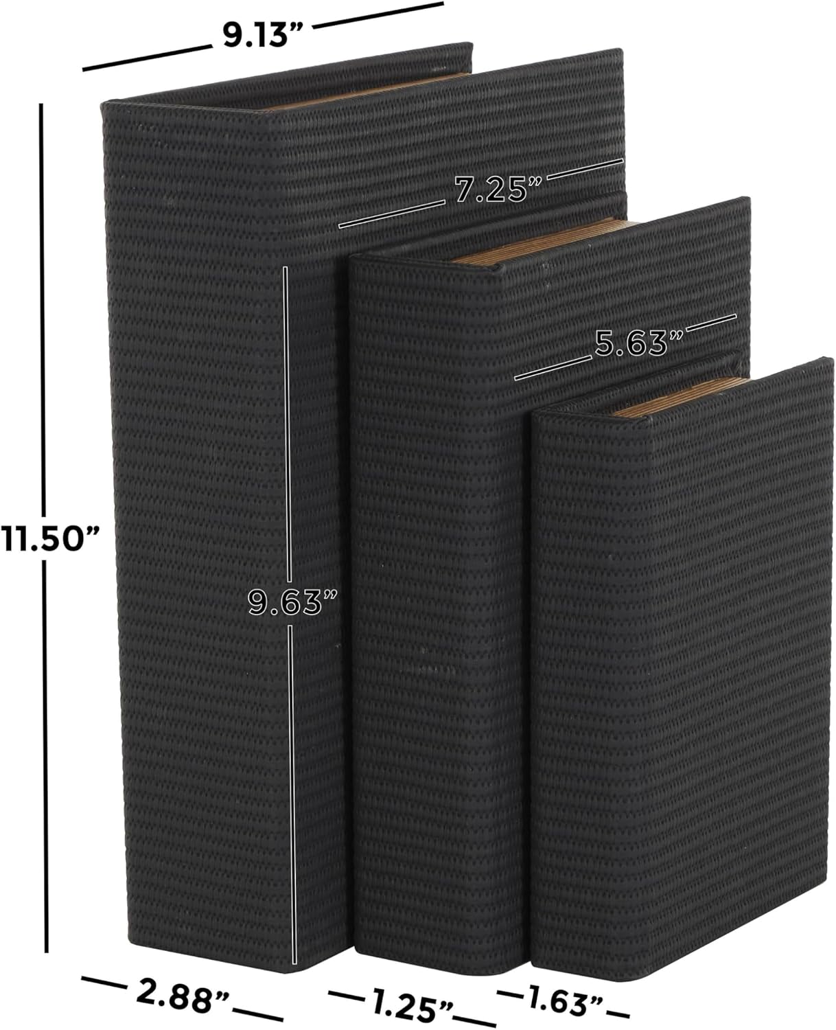 Faux Leather Decorative Box Book Shaped Book Shaped / Black / 12", 10", 8"H / 8 Inch / Set of 3