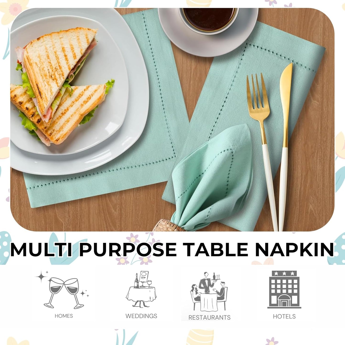 Bedding Craft Cotton Cloth Dinner Napkins Set of 12 – 18x18 Bird Egg Gray Hemstitched – Machine Washable Fabric Napkins