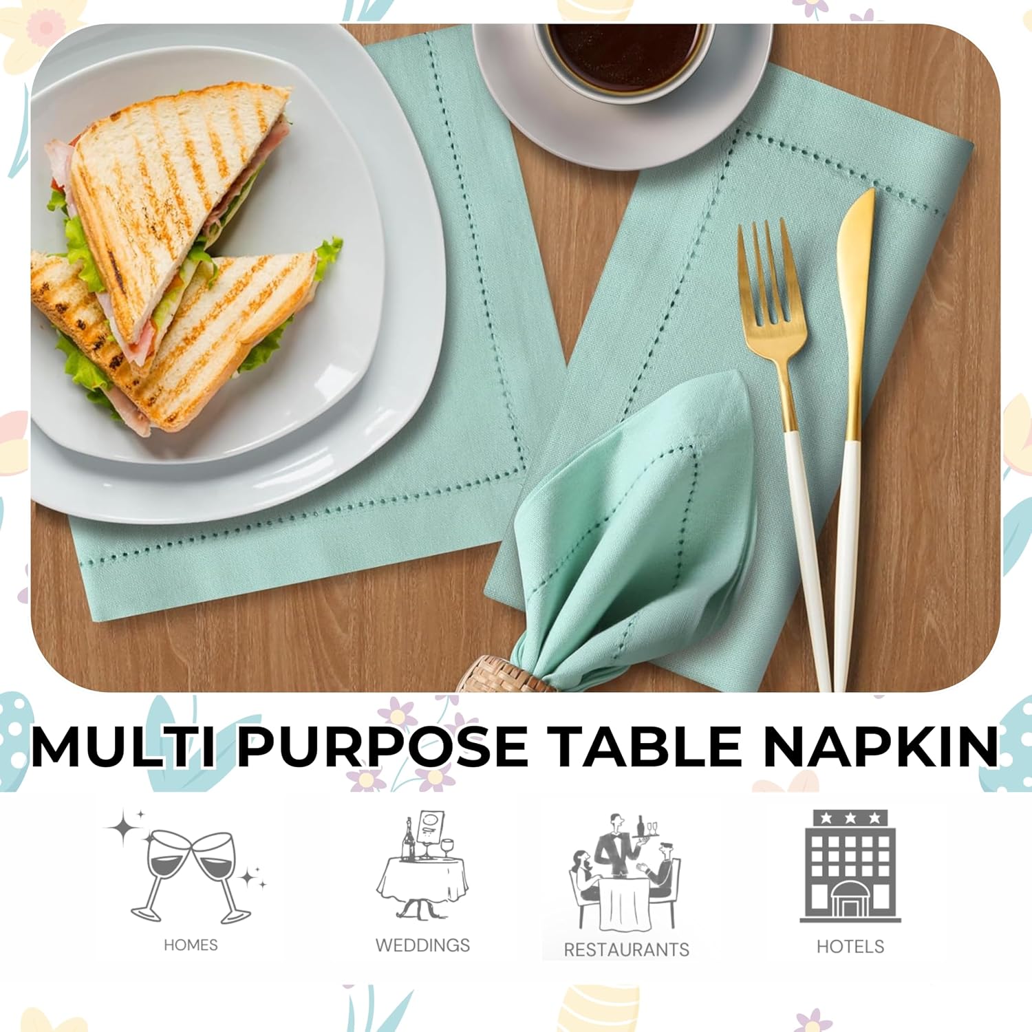 Bedding Craft Cotton Cloth Dinner Napkins Set of 12 – 18x18 Bird Egg Gray Hemstitched – Machine Washable Fabric Napkins