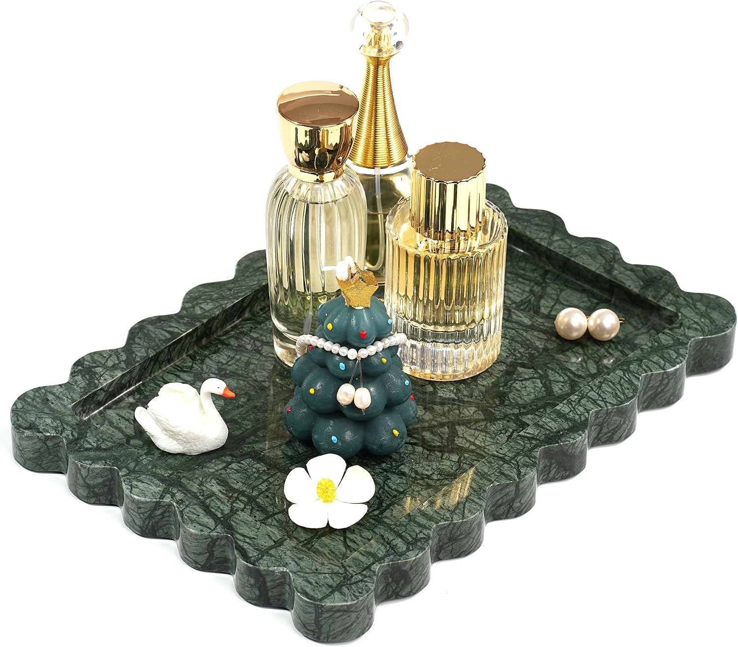 Scalloped Green Marble Tray / Scallop-green