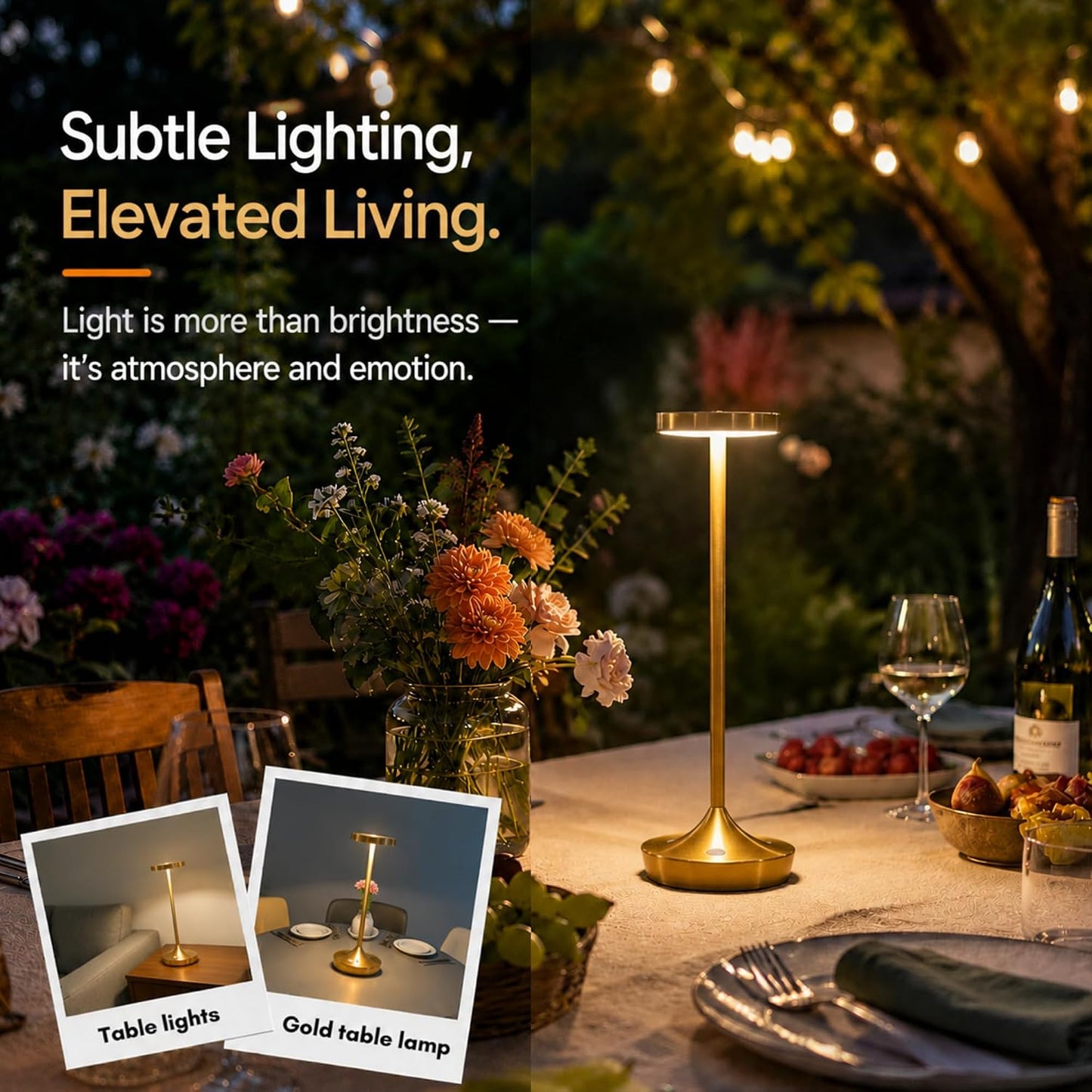 2 Pack Gold Cordless Table Lamps, Rechargeable 6000mAh, 72H Runtime | Stepless Touch Dimming with 3 Color Modes &