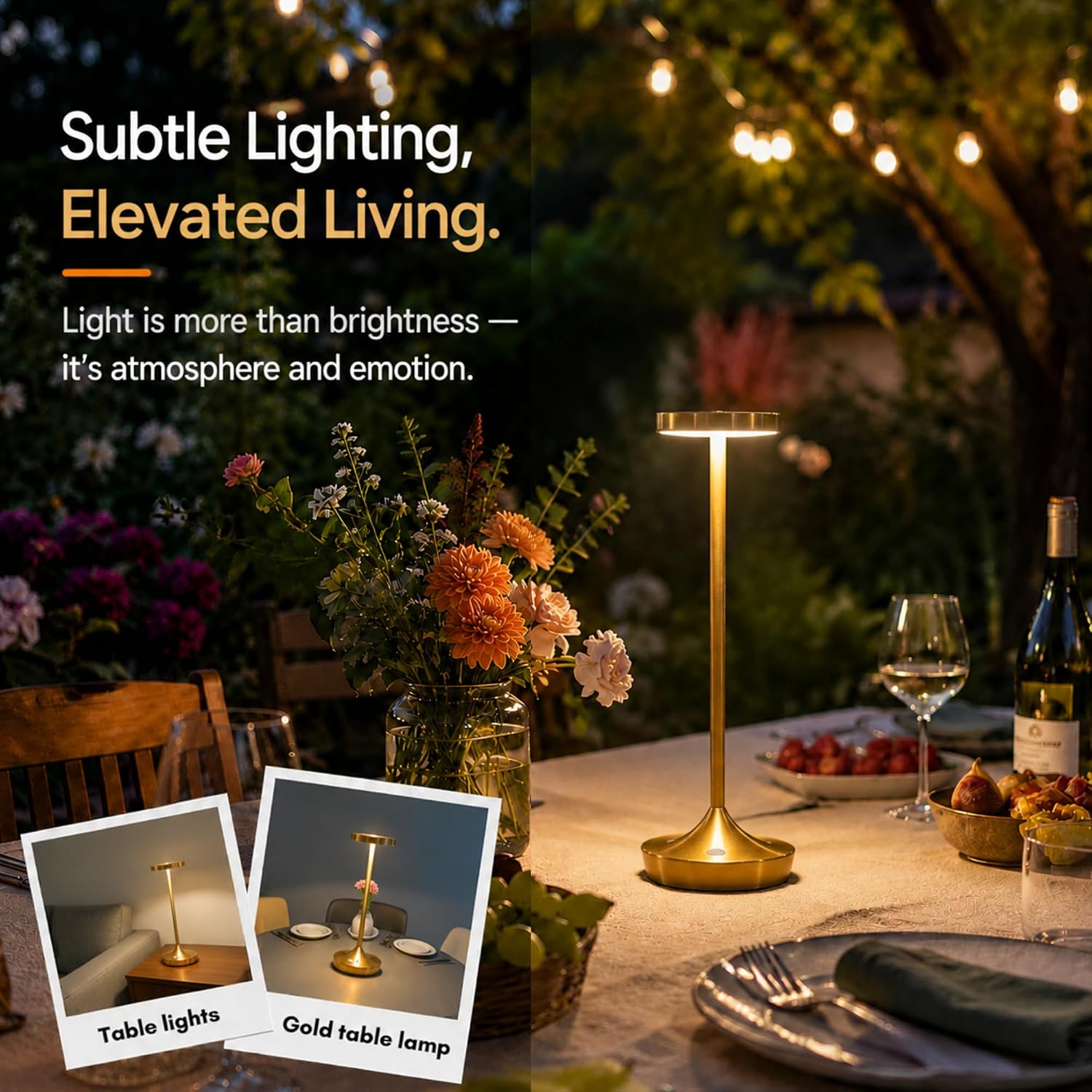 2 Pack Gold Cordless Table Lamps, Rechargeable 6000mAh, 72H Runtime | Stepless Touch Dimming with 3 Color Modes &