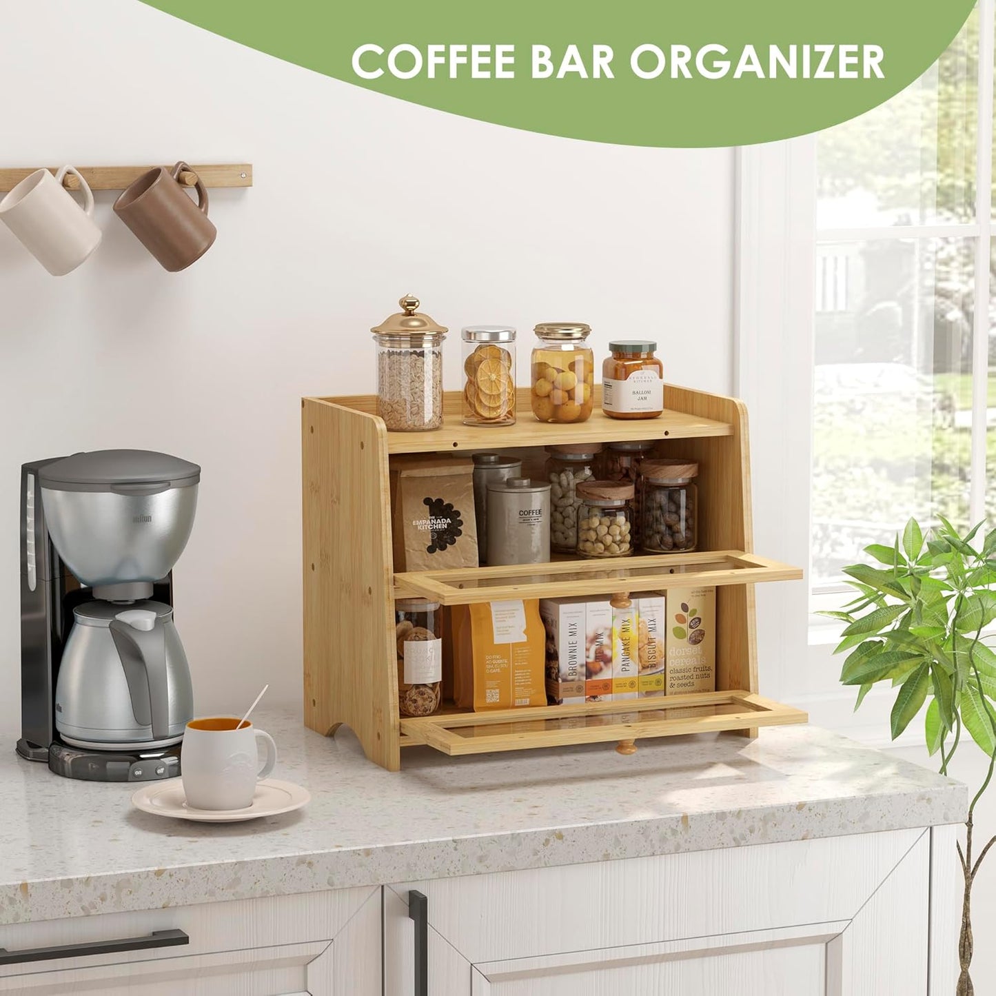 Double Layer Bread Box Container for Kitchen Countertop Homemade Bread | Large Breadbox Storage Wooden Farmhouse Bread
