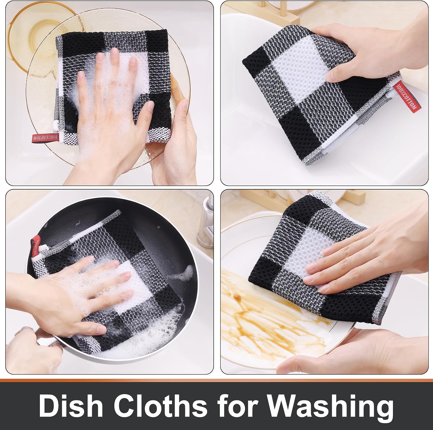 Mordimy 8 Pack Kitchen Towels and Dishcloths Set, Black & White | 28 X 13 Inch and 12 X 12 Inch, Super Soft