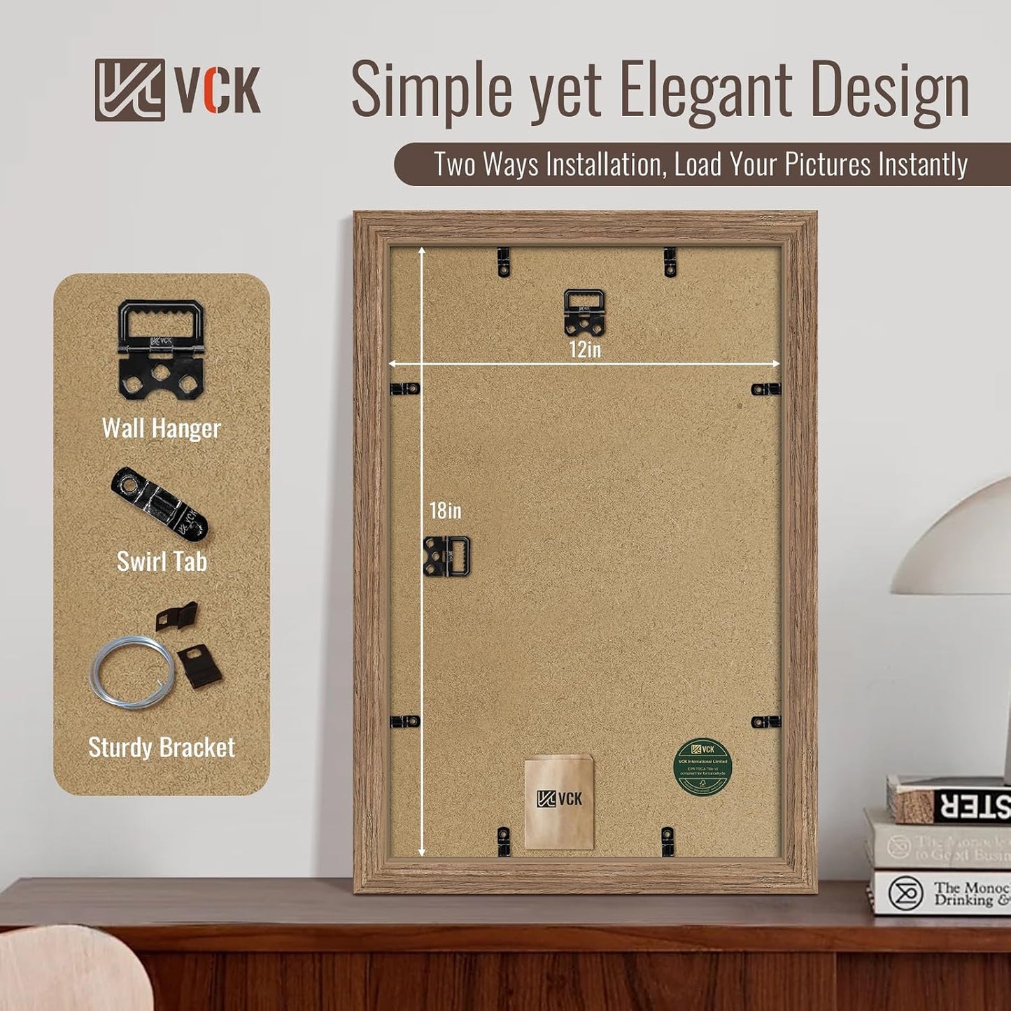 VCK 12x18 Frame Walnut 4 Pack, Wide Thick Wood Border, for Poster/Print | Exclusive Woodgrain, Wall Hanging, HD